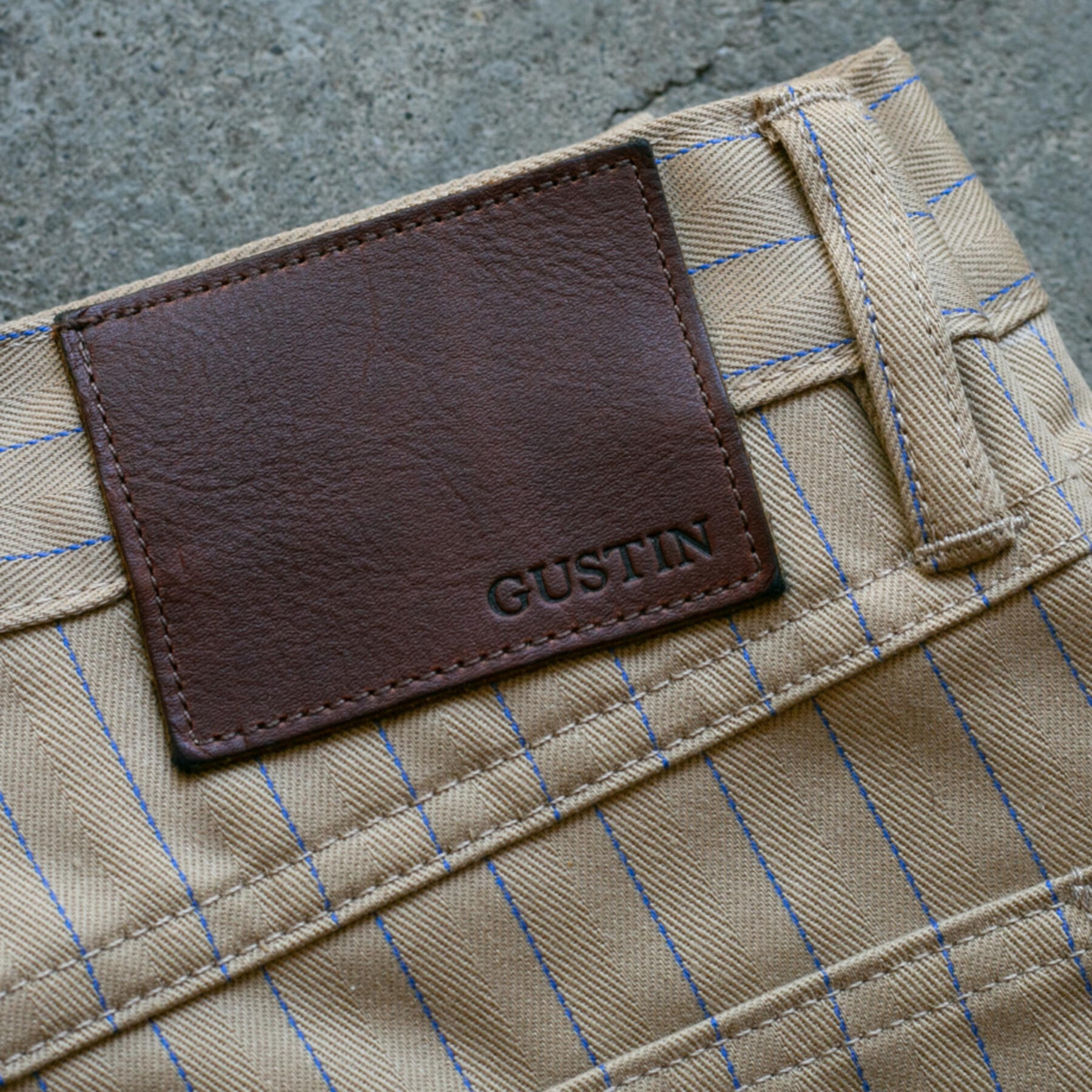 gustin #105 japan pinstripe herringbone 5 pocket - khaki