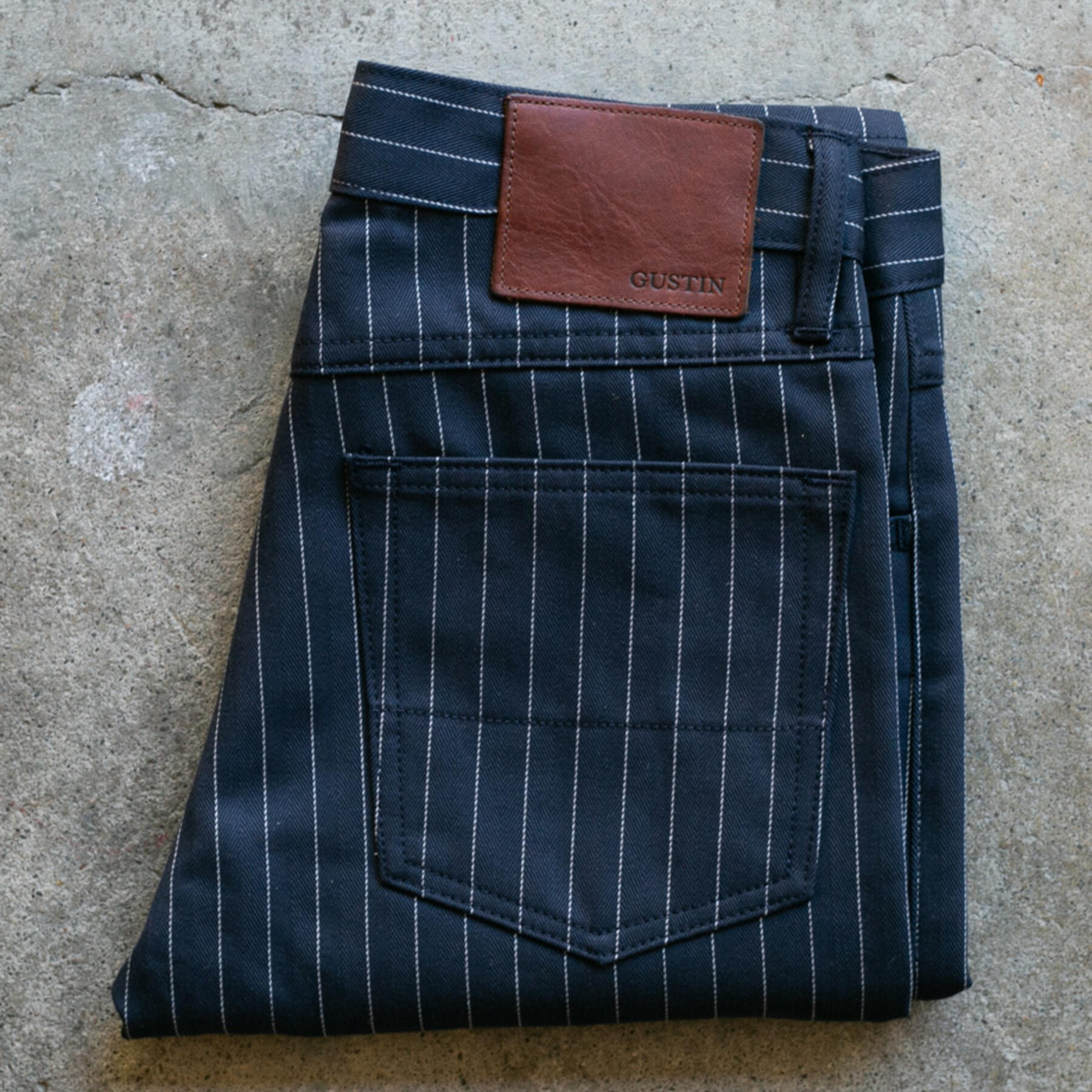 gustin #104 japan pinstripe herringbone 5 pocket - navy