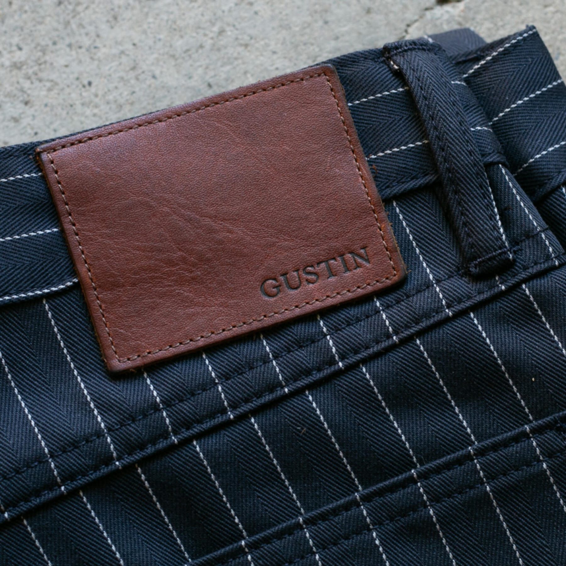 gustin #104 japan pinstripe herringbone 5 pocket - navy