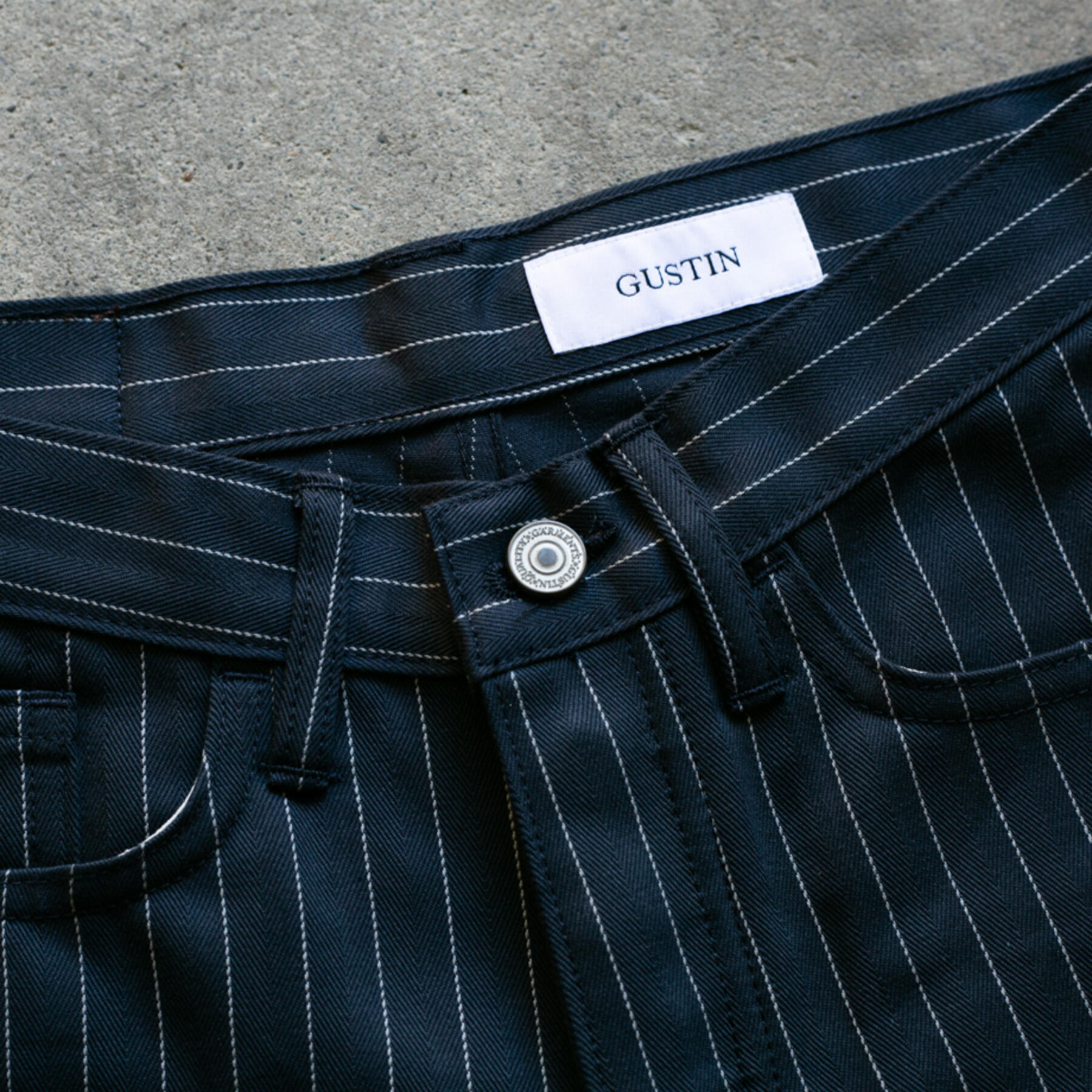 gustin #104 japan pinstripe herringbone 5 pocket - navy
