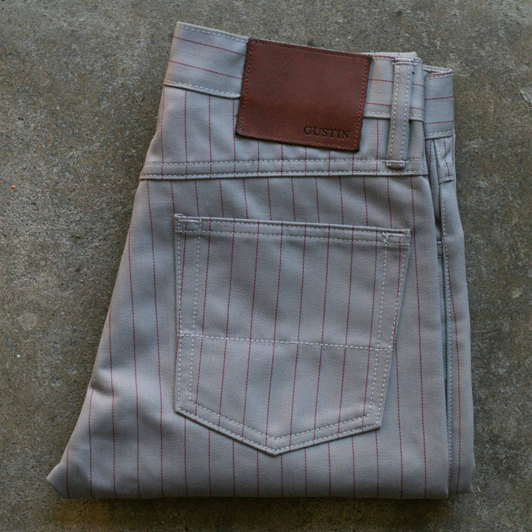 gustin #103 japan pinstripe herringbone 5 pocket - slate