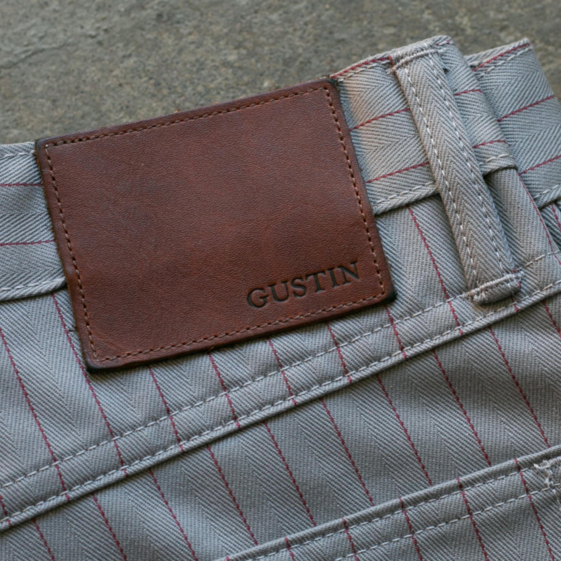 gustin #103 japan pinstripe herringbone 5 pocket - slate