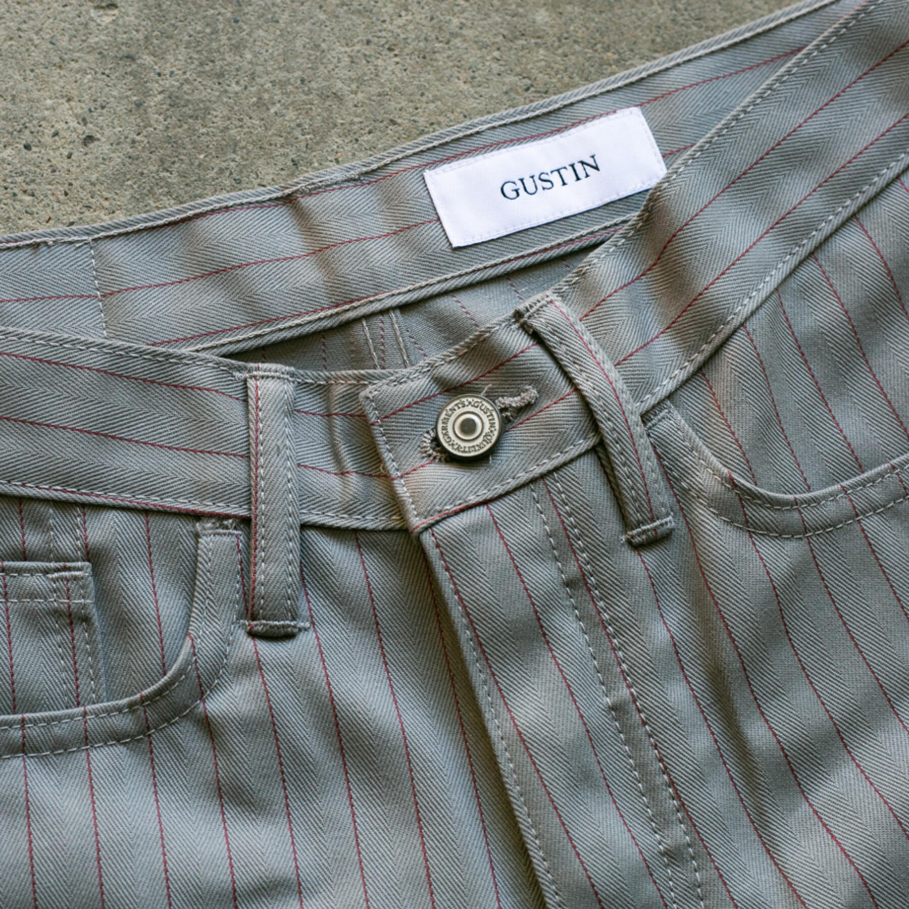 gustin #103 japan pinstripe herringbone 5 pocket - slate