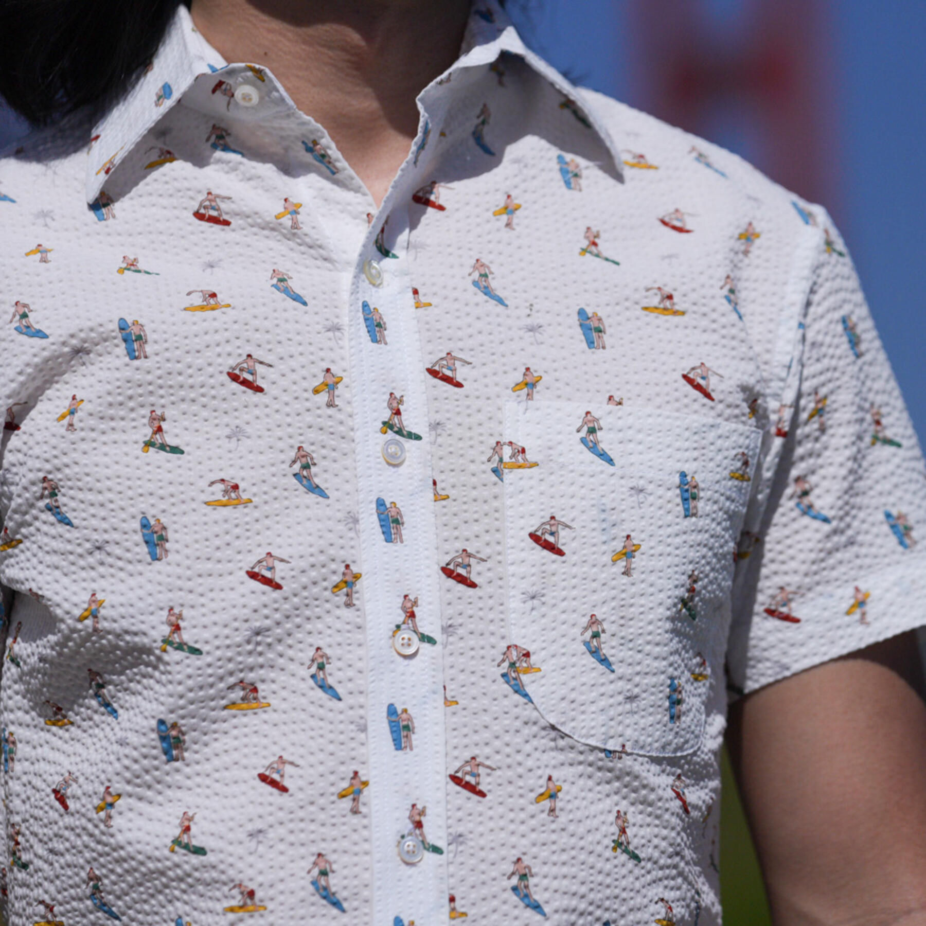 gustin #767 seersucker surfer short sleeve shirt - white