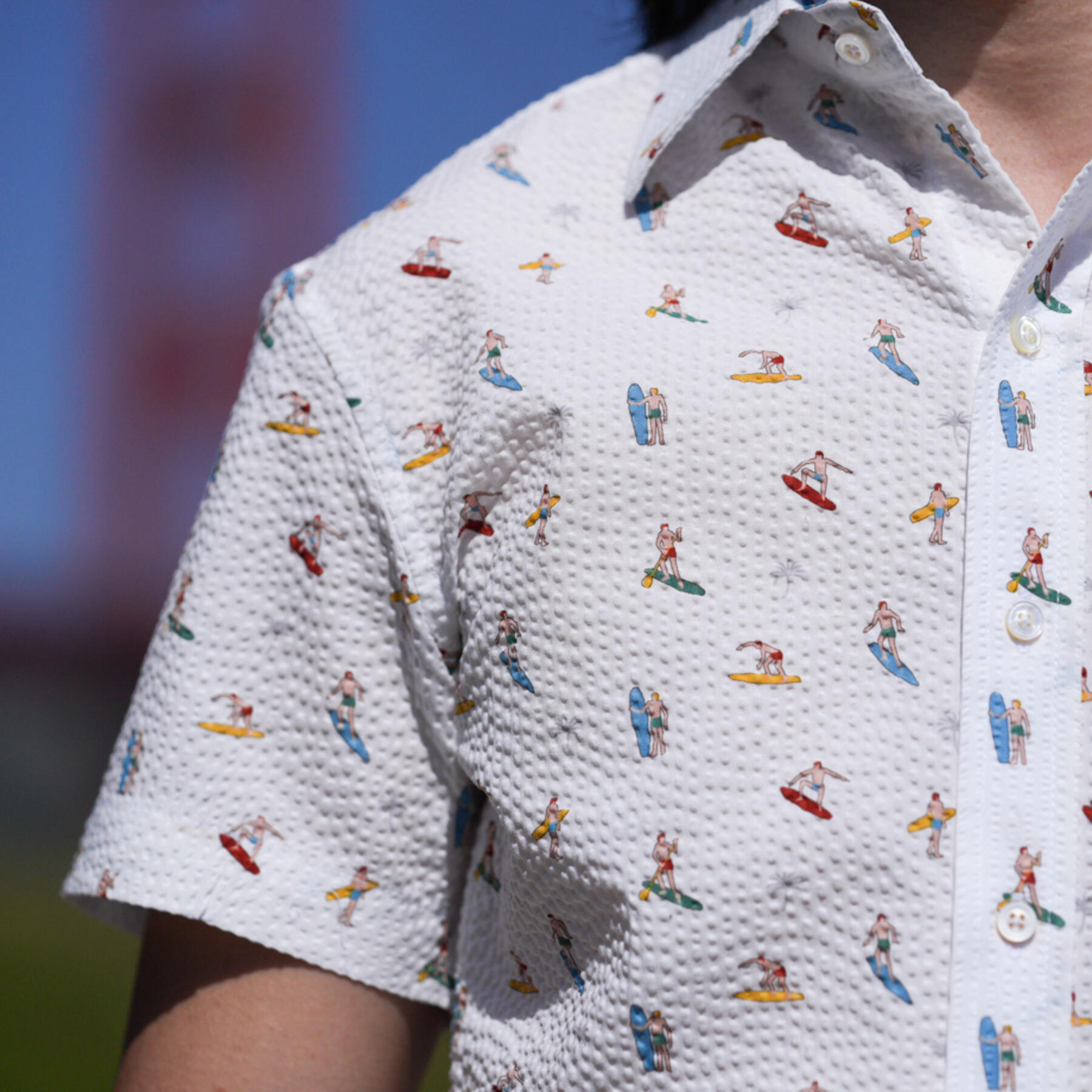 gustin #767 seersucker surfer short sleeve shirt - white