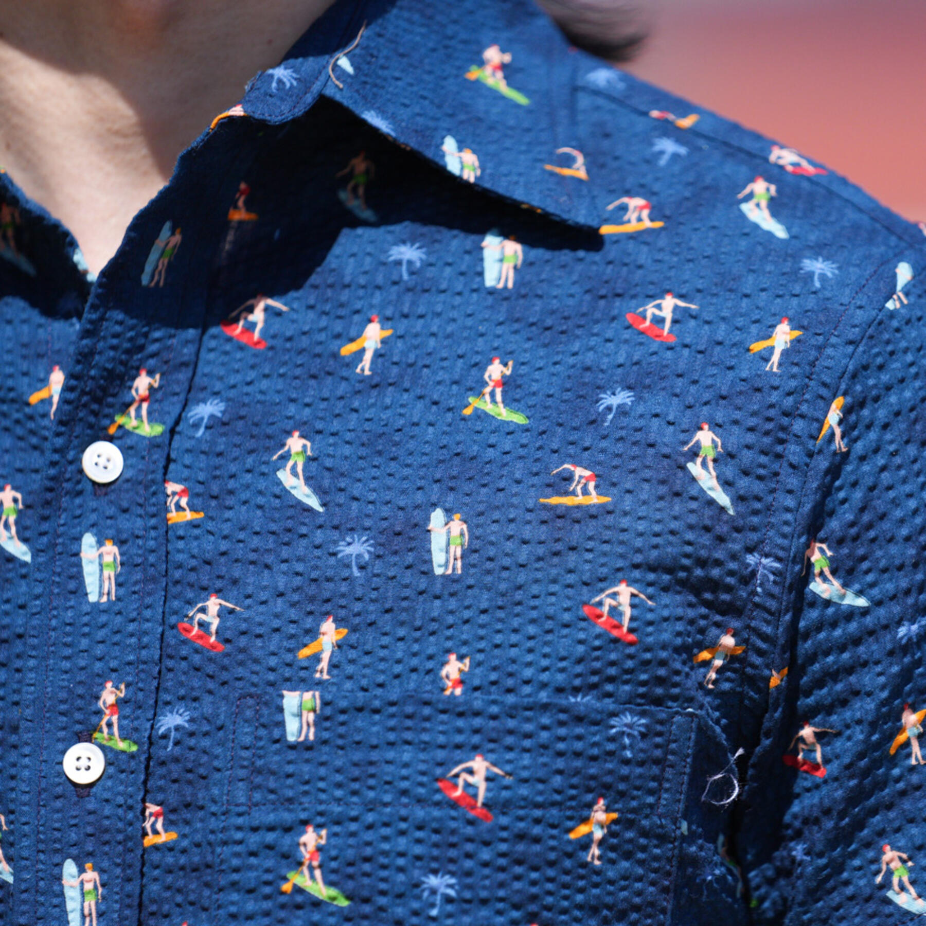 gustin #766 seersucker surfer short sleeve shirt - navy