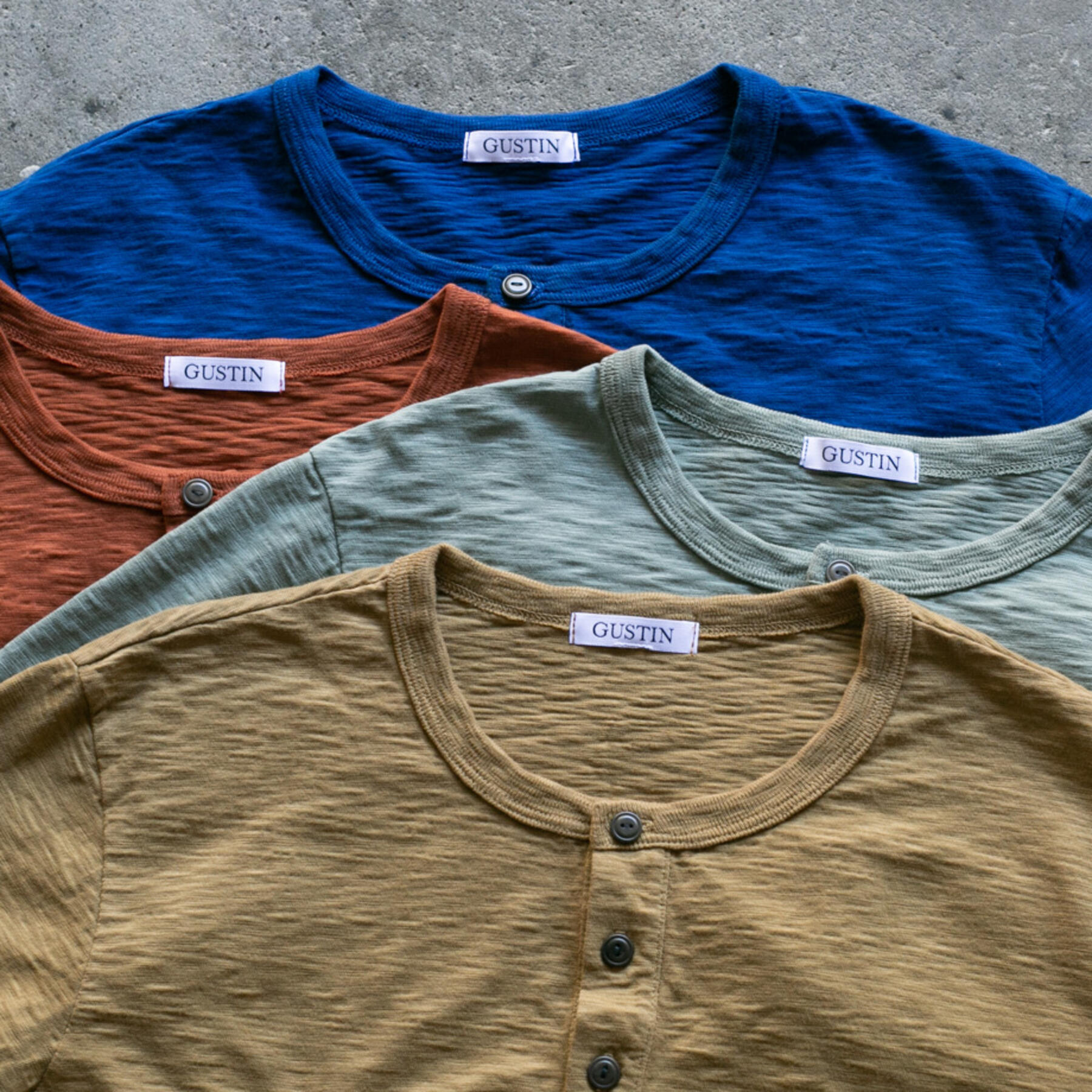 gustin big slub henley 4pk (gold, rust, olive drab, royal)