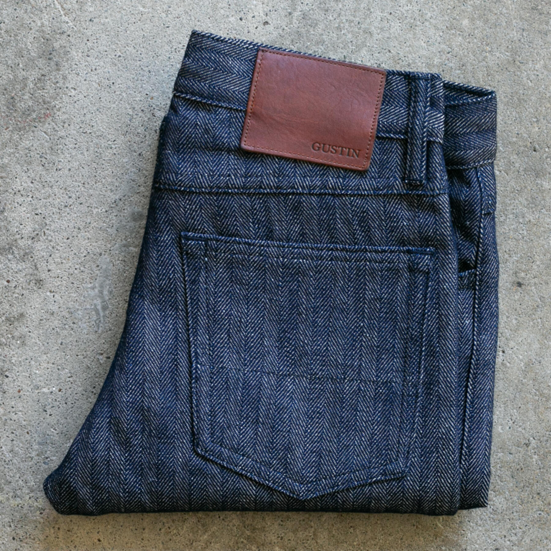gustin #108 loose weave indigo linen herringbone 5 pocket