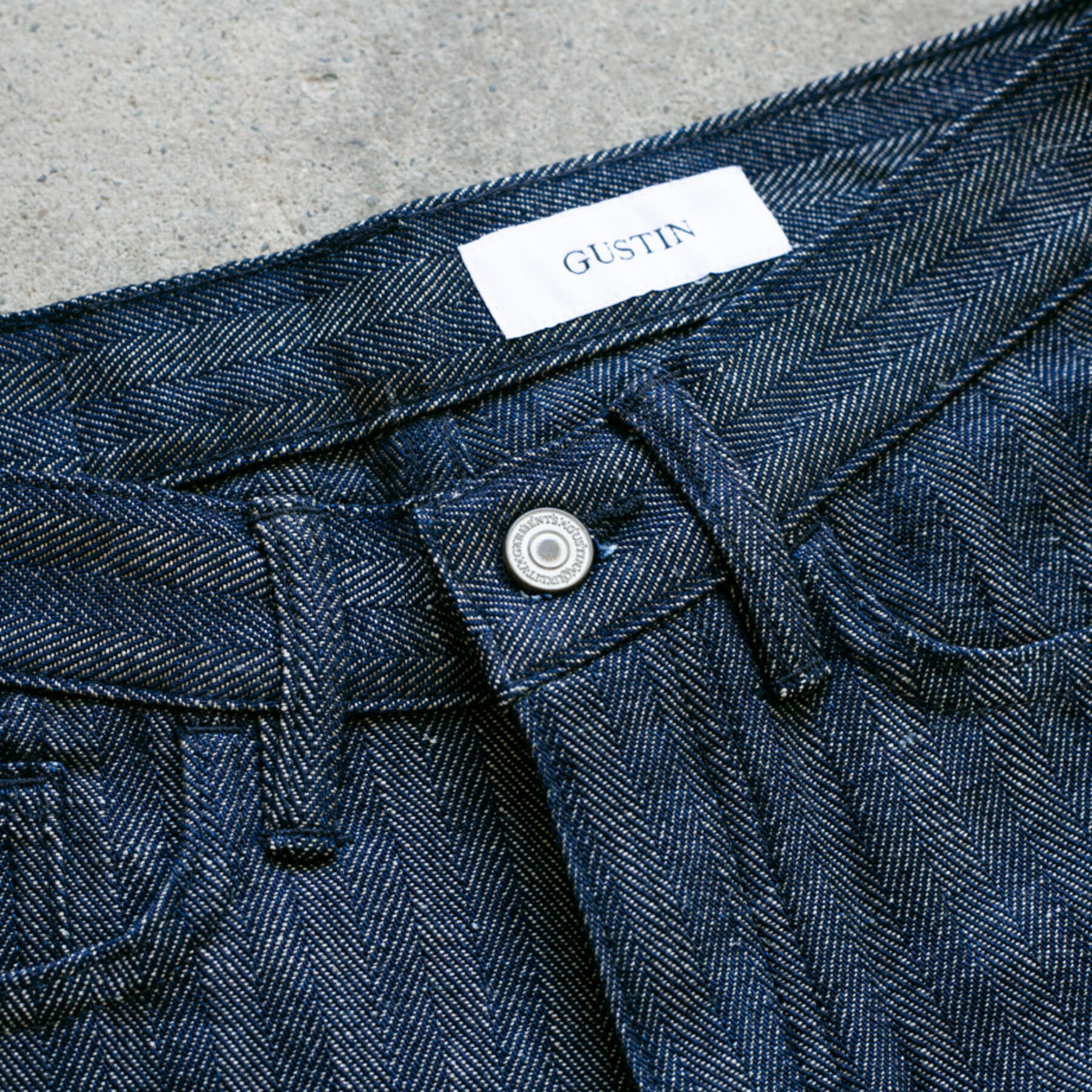 gustin #108 loose weave indigo linen herringbone 5 pocket
