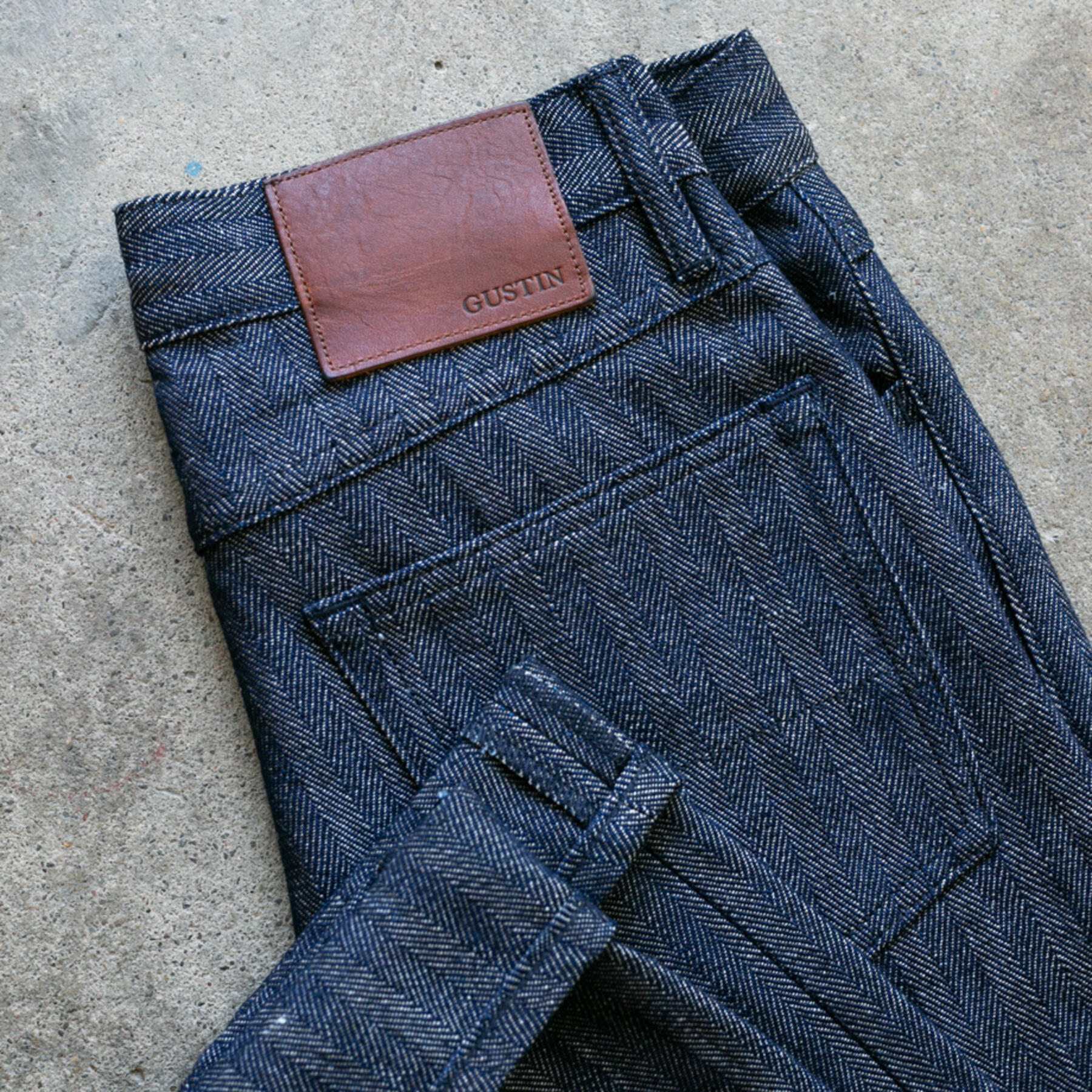 gustin #108 loose weave indigo linen herringbone 5 pocket