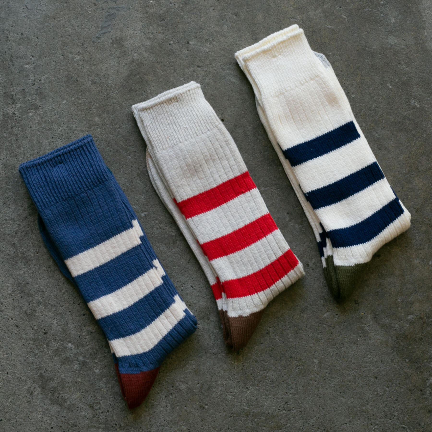 gustin japan stripe sock 3pk (blue, stone, natural)