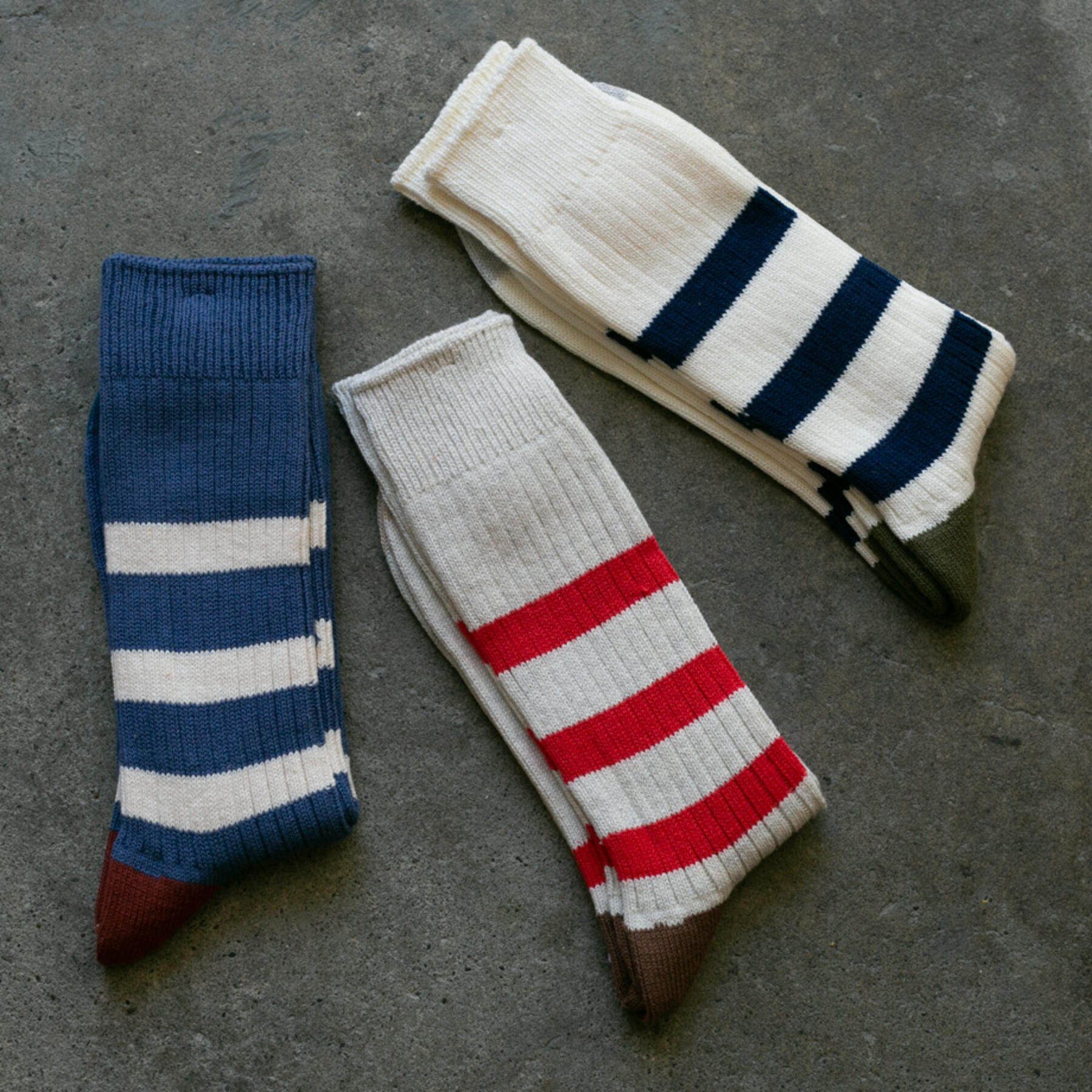 gustin japan stripe sock 3pk (blue, stone, natural)