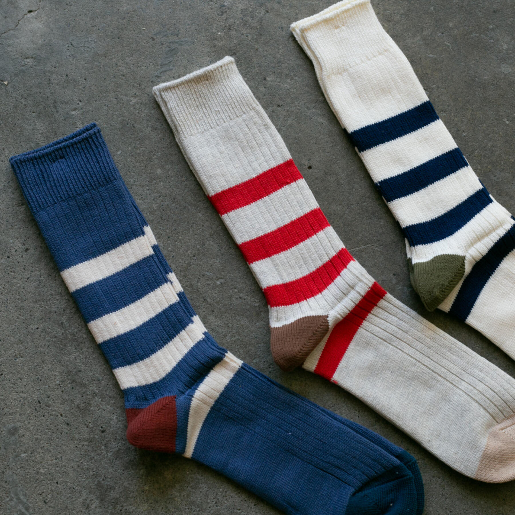gustin japan stripe sock 3pk (blue, stone, natural)