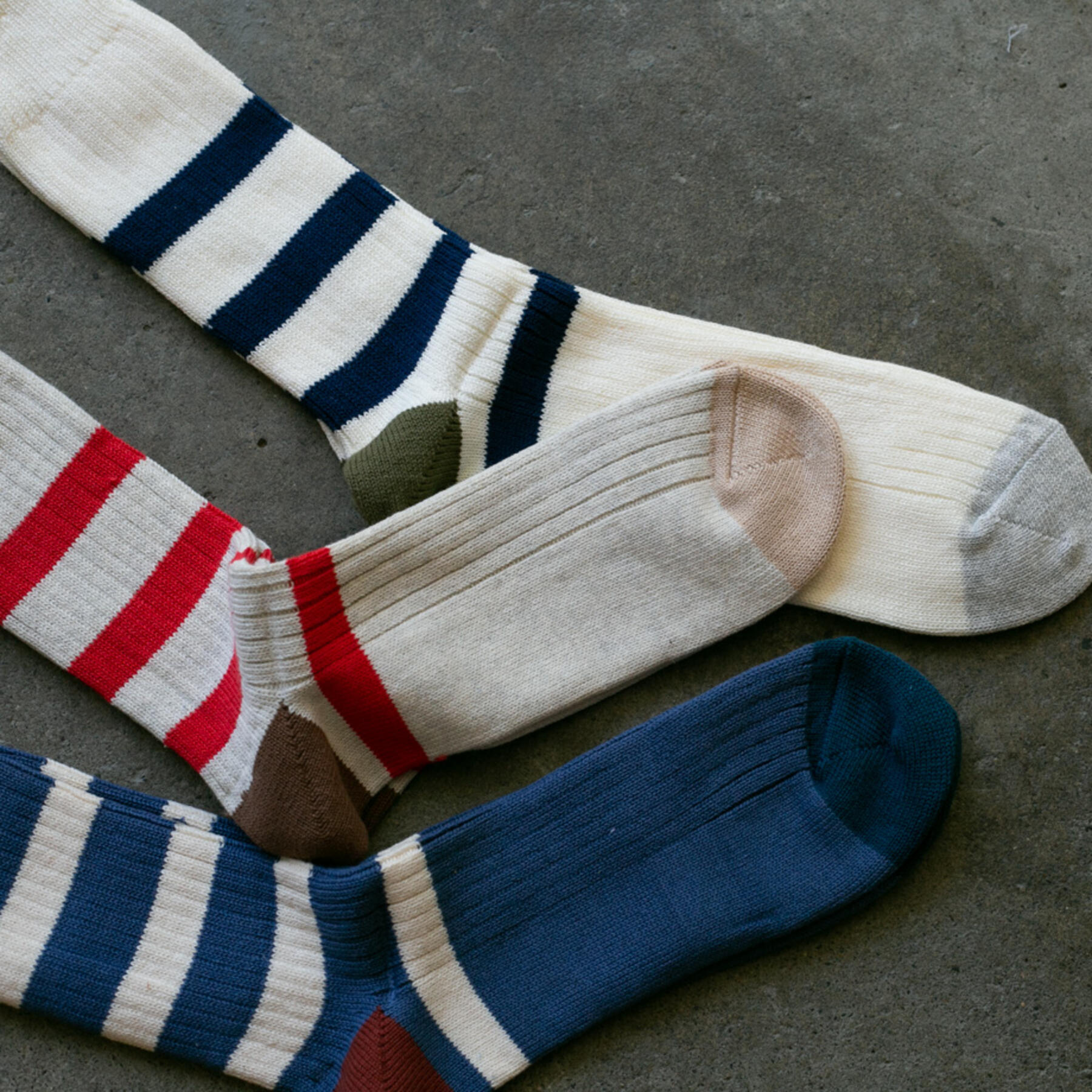 gustin japan stripe sock 3pk (blue, stone, natural)