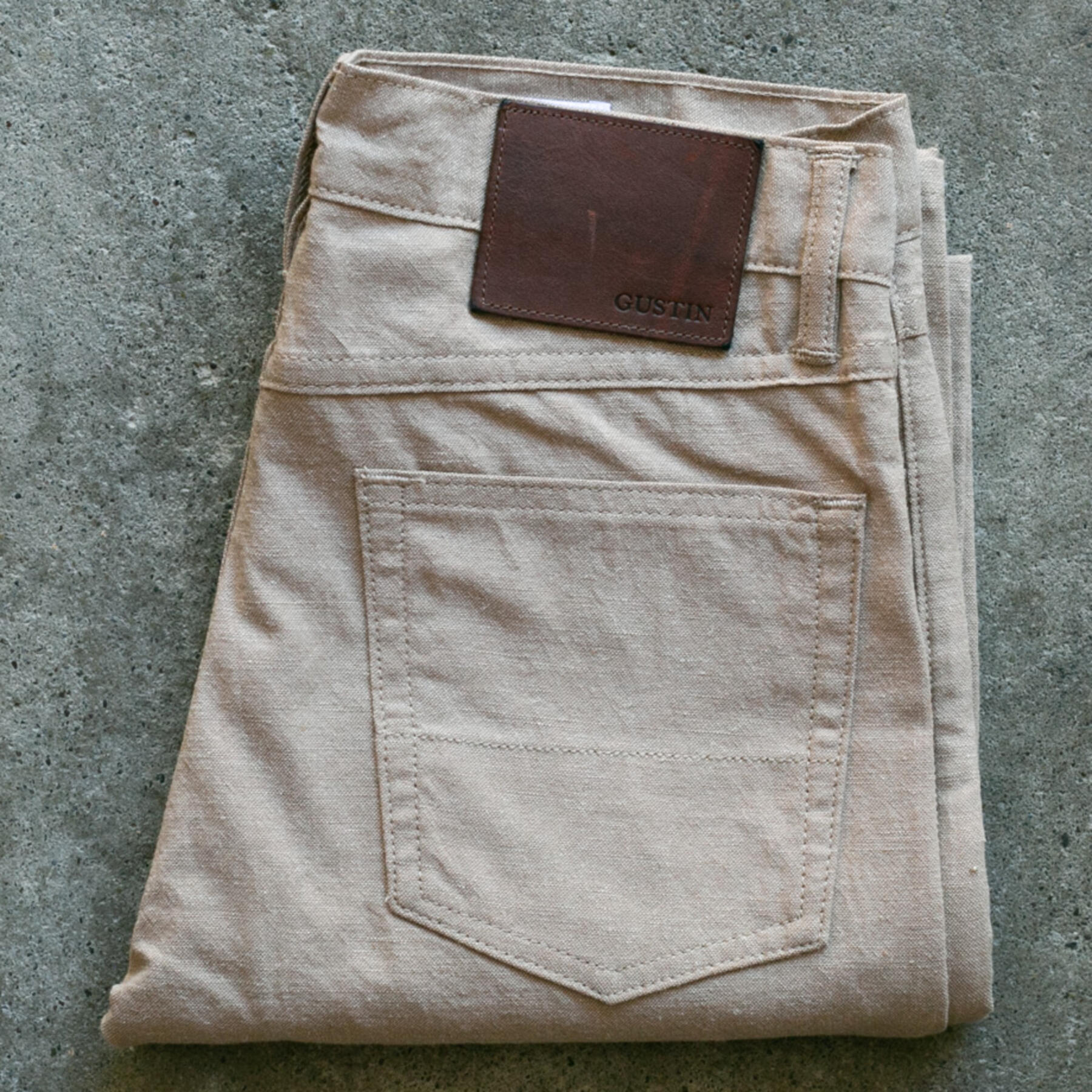 gustin #122 japan brushed linen chambray 5 pocket - tan