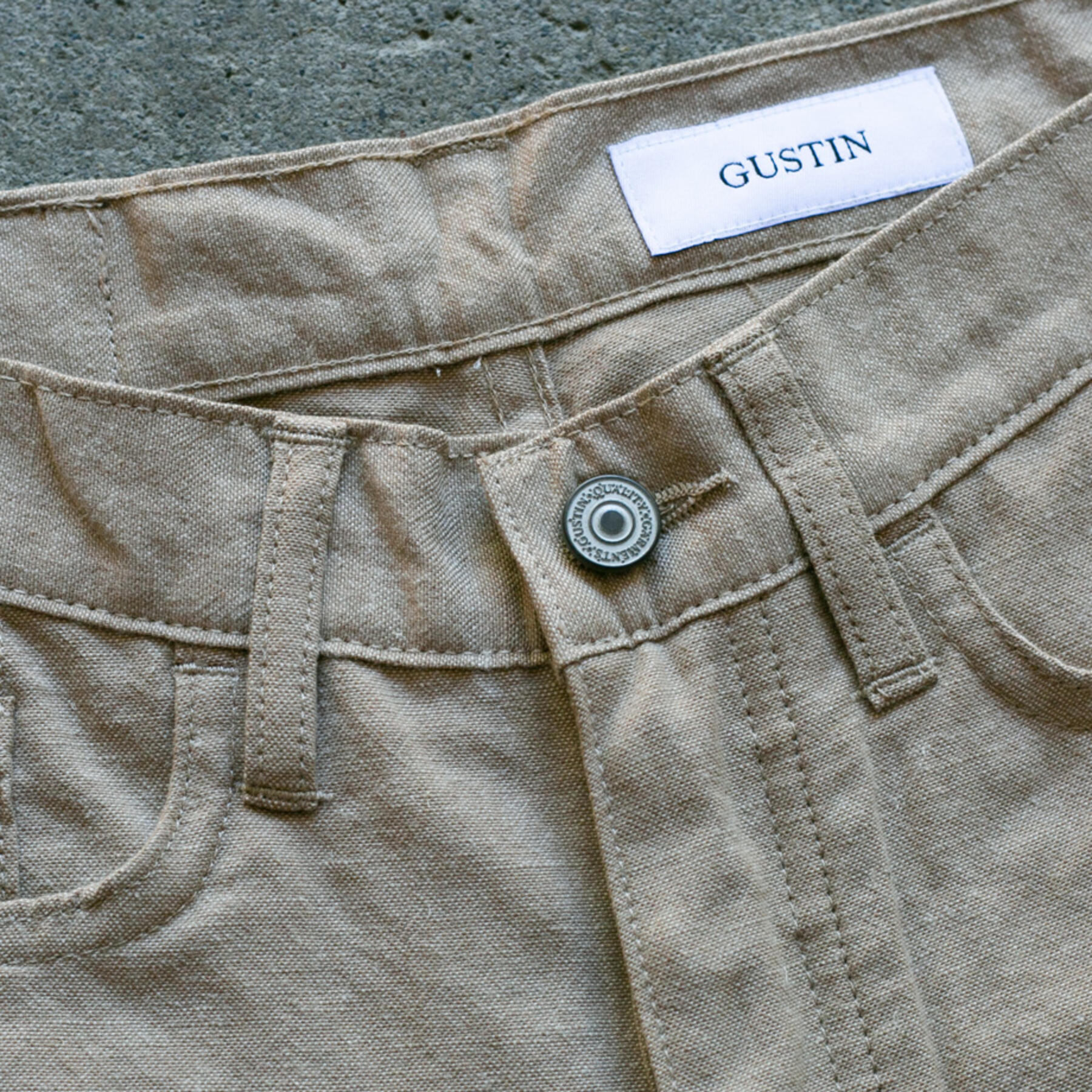 gustin #122 japan brushed linen chambray 5 pocket - tan