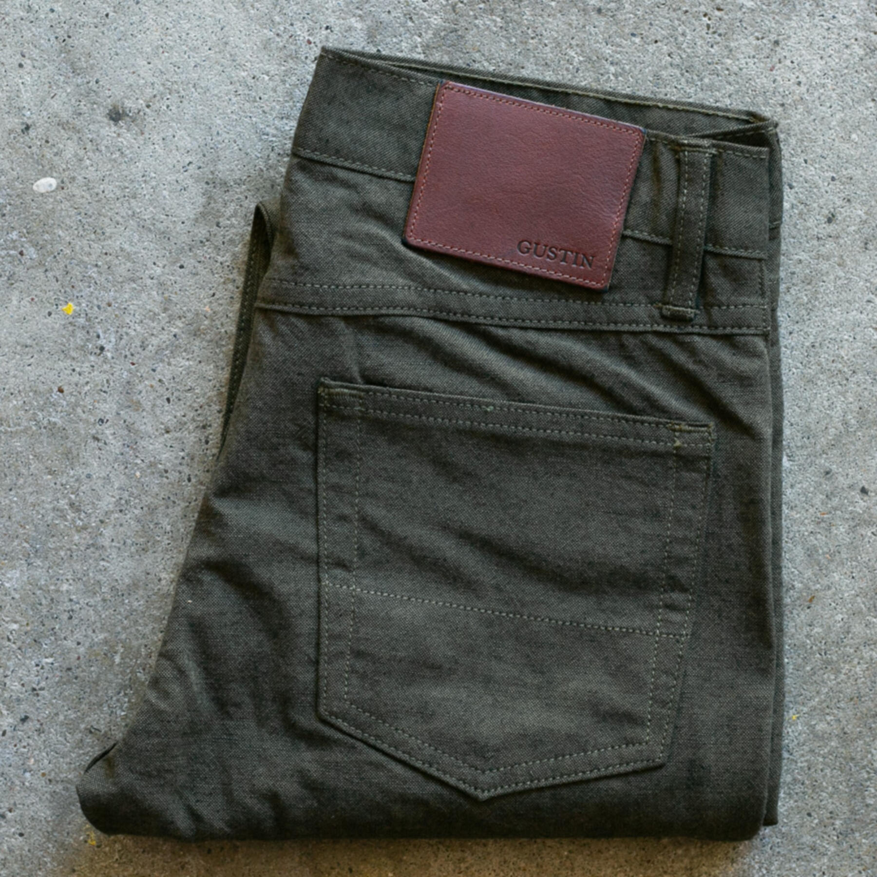 gustin #121 japan brushed linen chambray 5 pocket - olivexblack