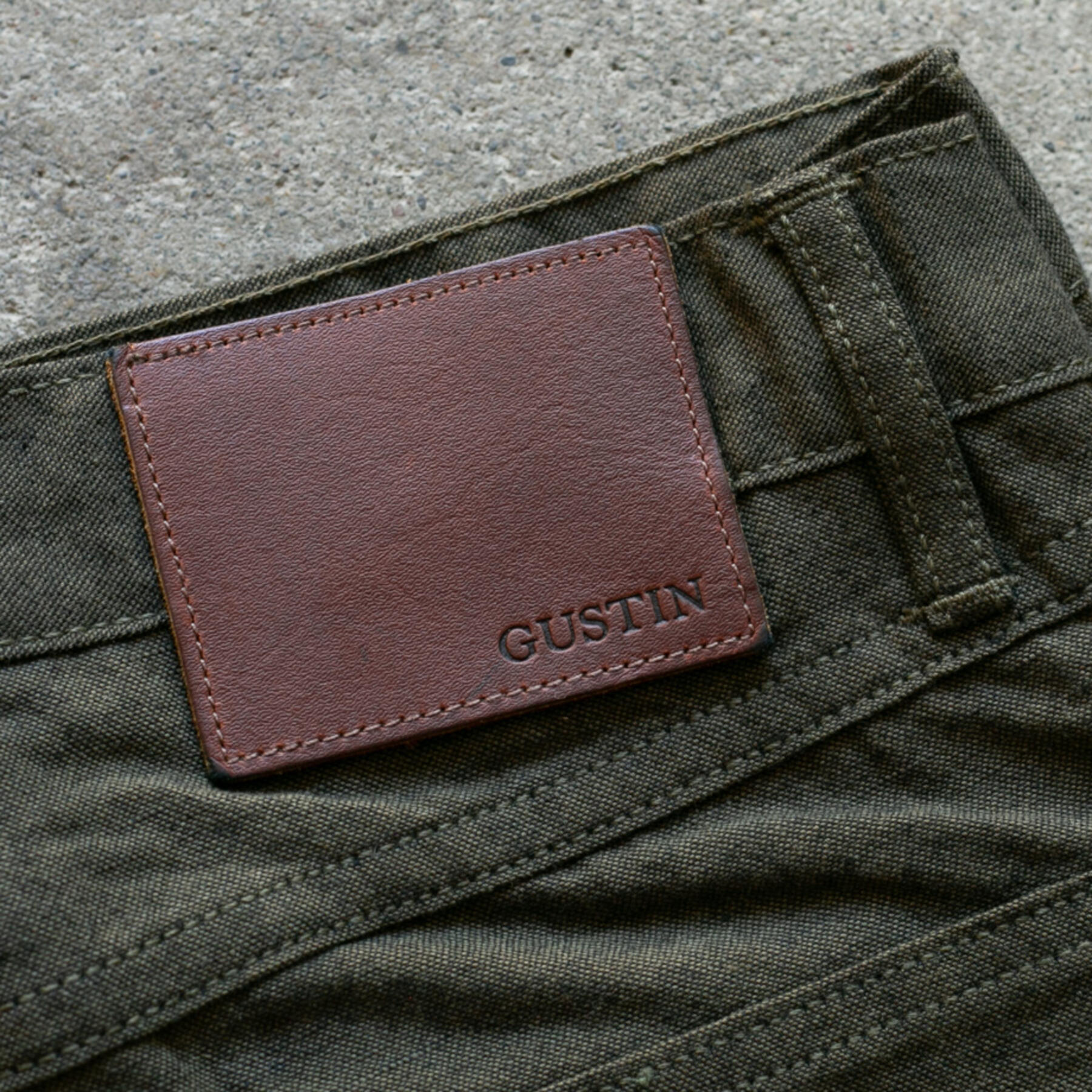gustin #121 japan brushed linen chambray 5 pocket - olivexblack