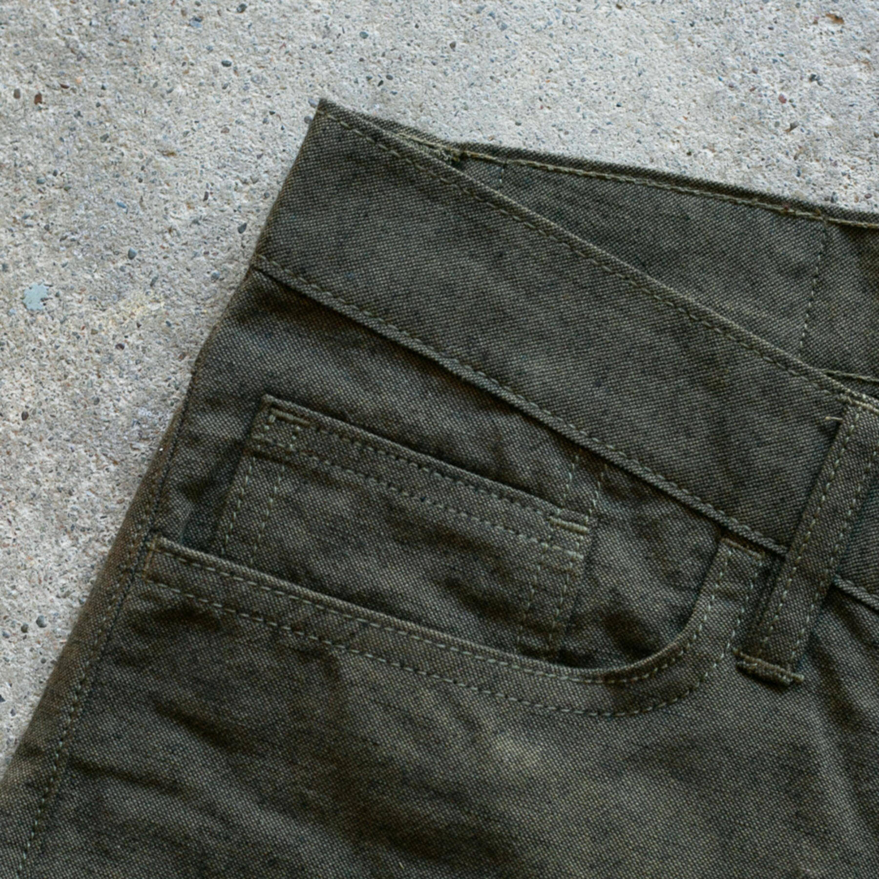 gustin #121 japan brushed linen chambray 5 pocket - olivexblack