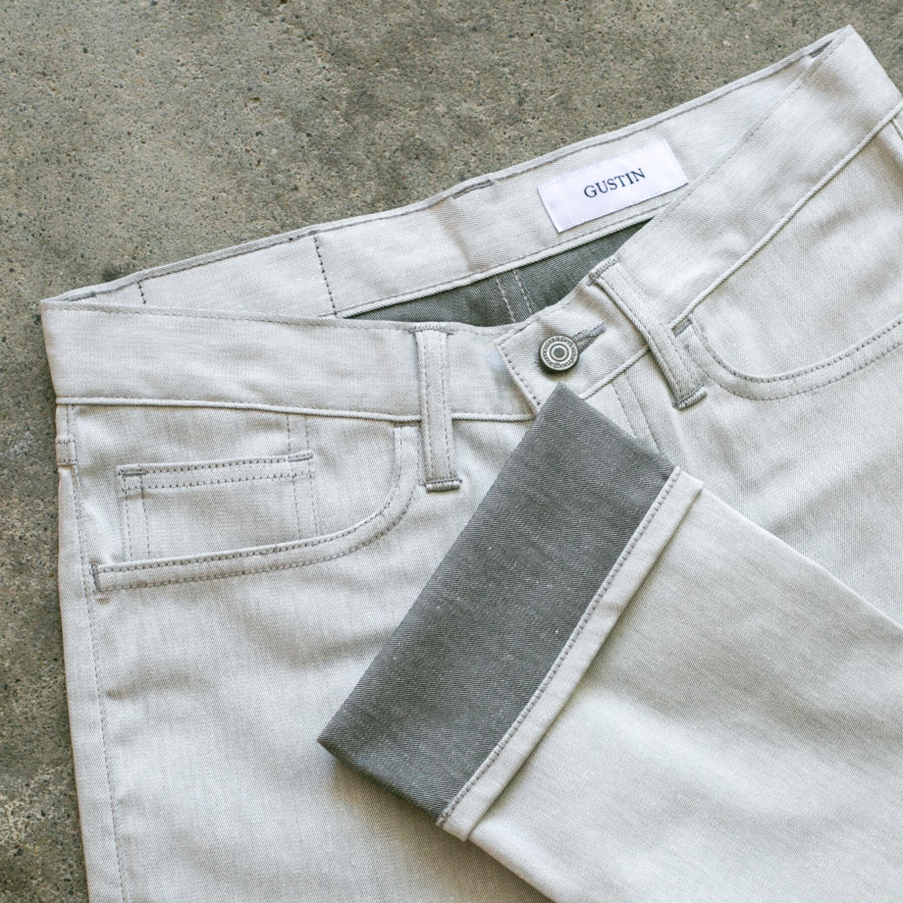 gustin #129 cone mills white x grey 5 pocket