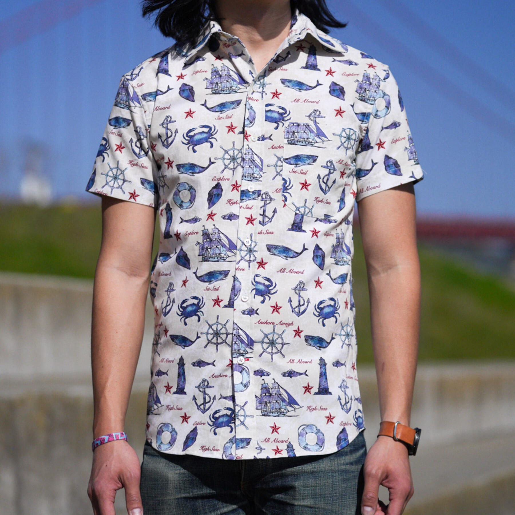 gustin #848 whales & anchors short sleeve shirt