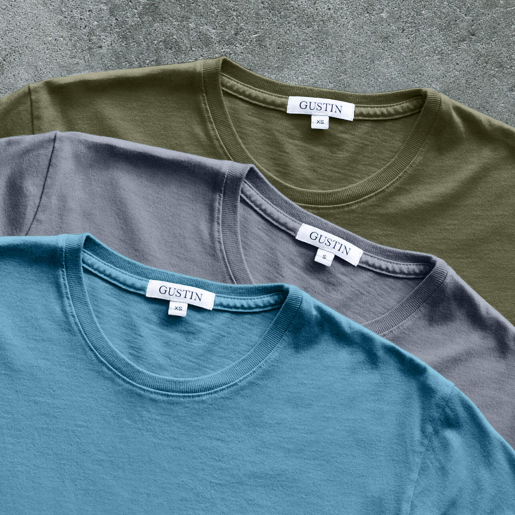 gustin pima cotton t-shirt 3 pack (azure, dark stone, moss)