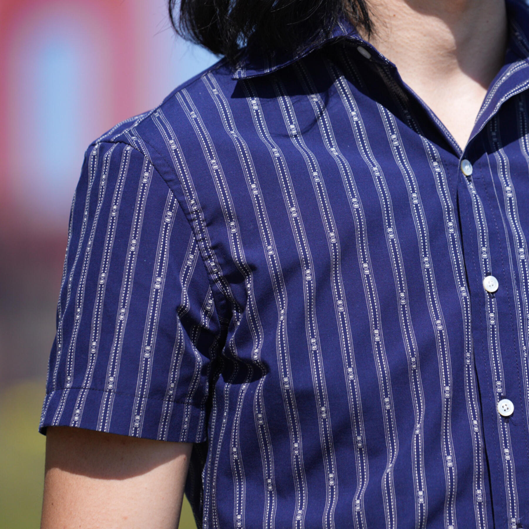 gustin #851 vintage jacquard stripe short sleeve shirt - navy