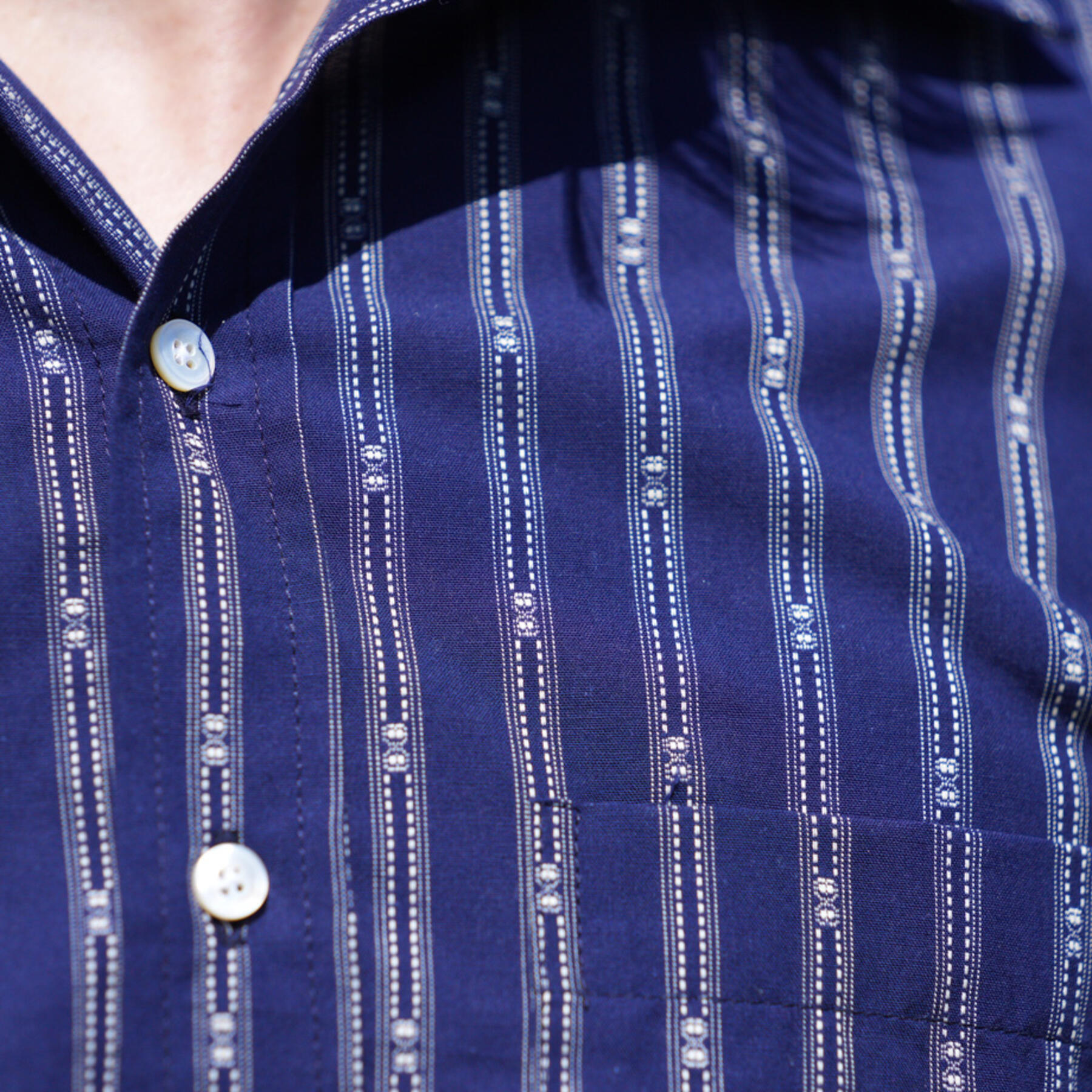 gustin #851 vintage jacquard stripe short sleeve shirt - navy
