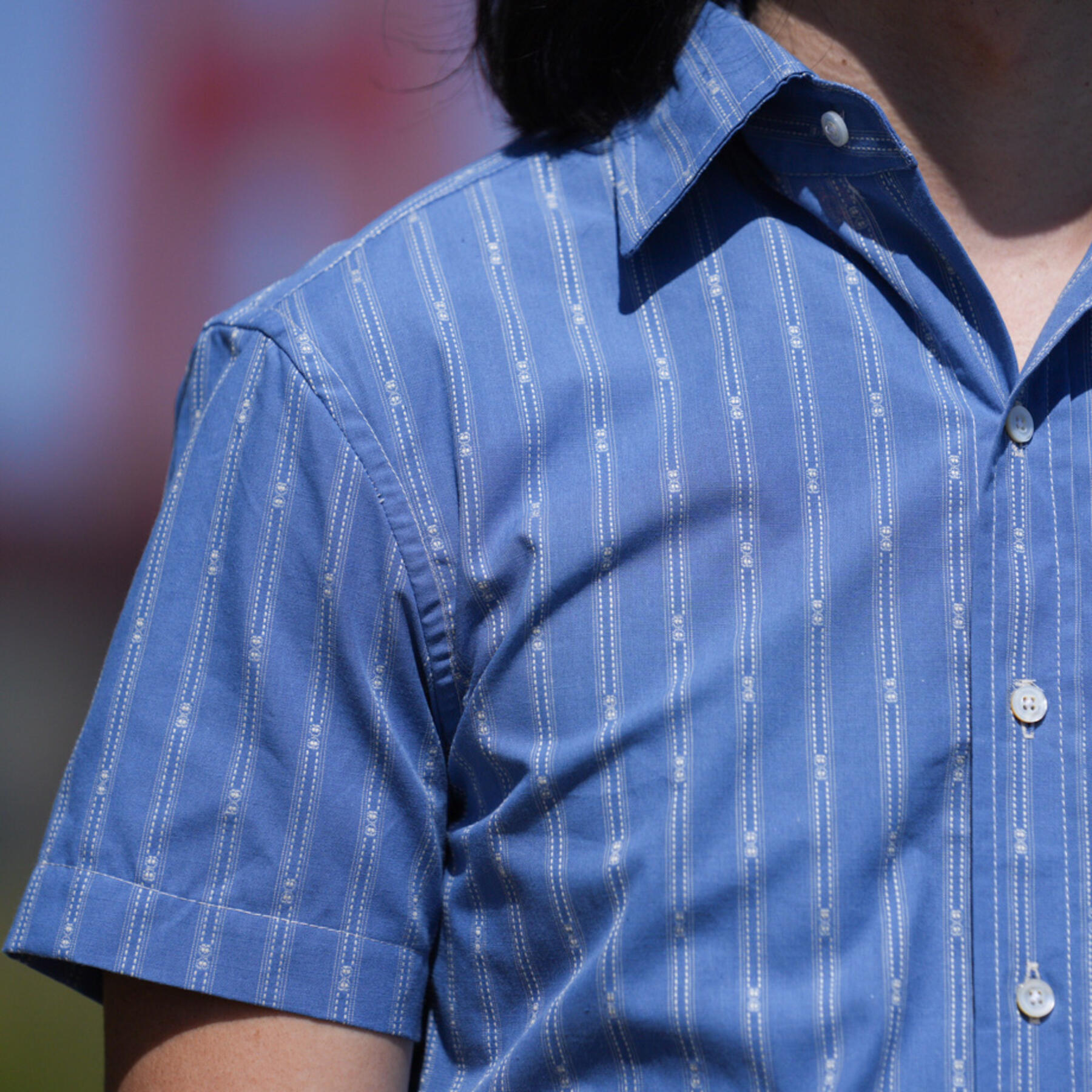 gustin #852 vintage jacquard stripe short sleeve shirt - sky