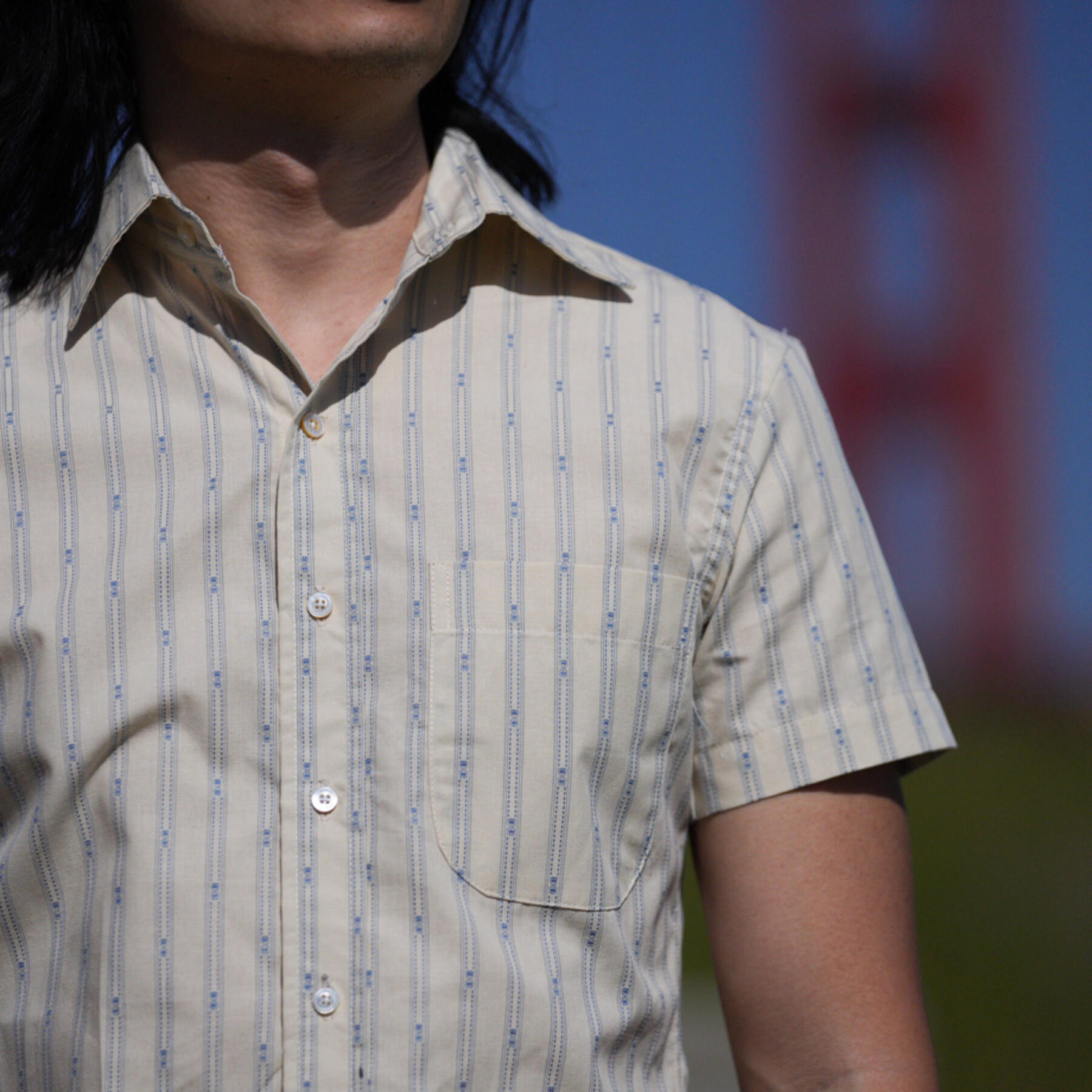 gustin #853 vintage jacquard stripe short sleeve shirt - natural