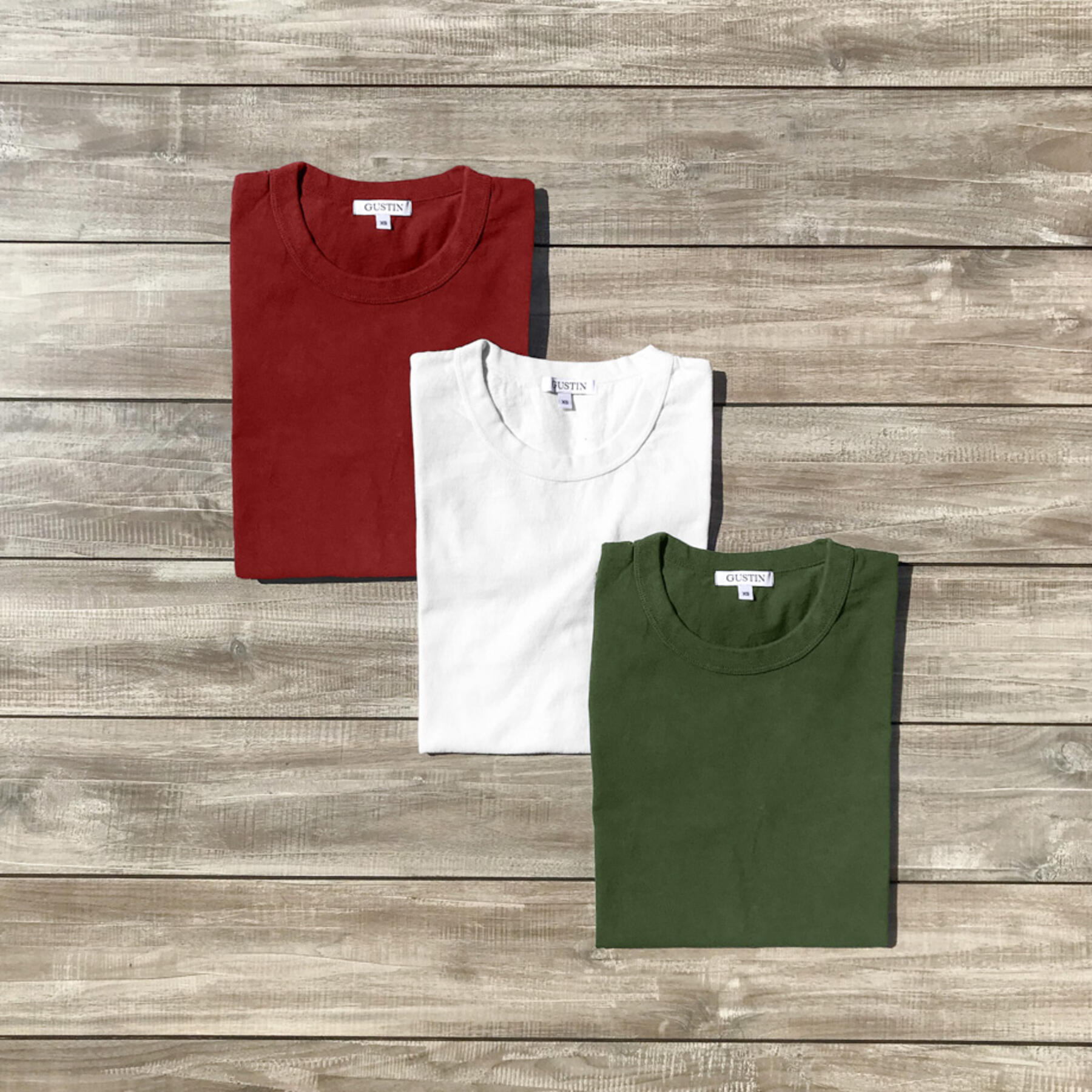 gustin heavyweight t-shirt 3 pack (deep forest, white, cardinal)