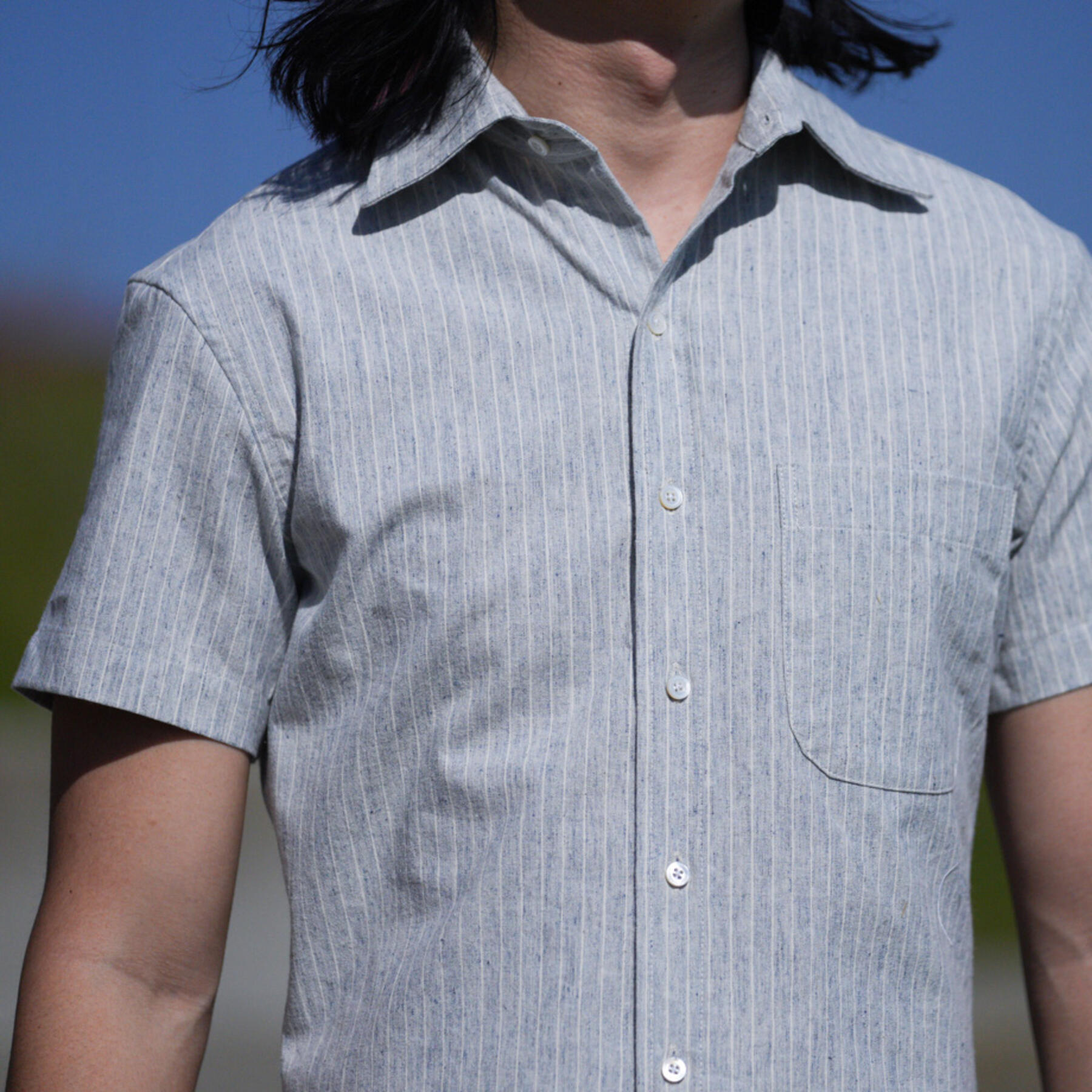gustin #855 japan heather flax fade short sleeve shirt - blue