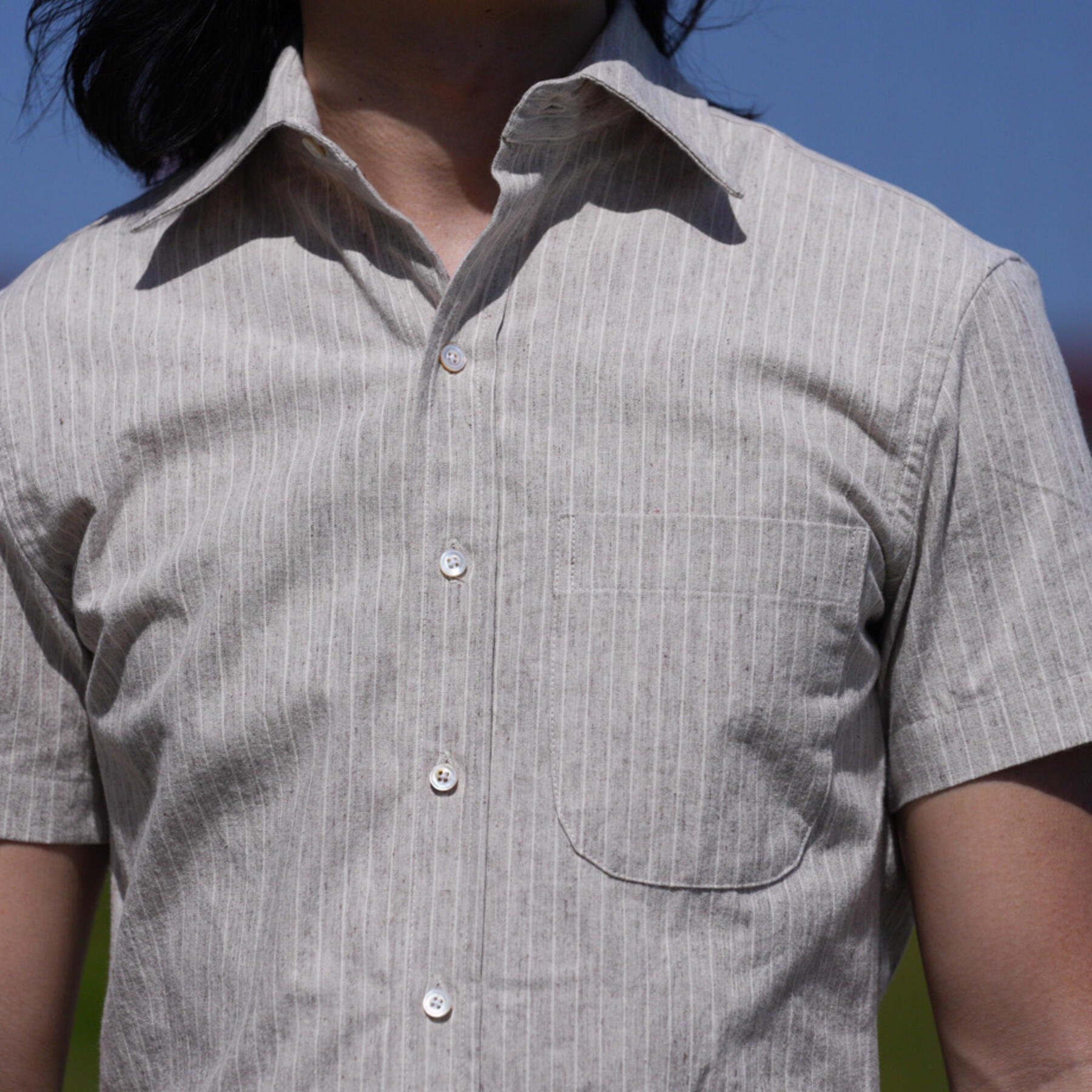 gustin #854 japan heather flax fade short sleeve shirt - grey