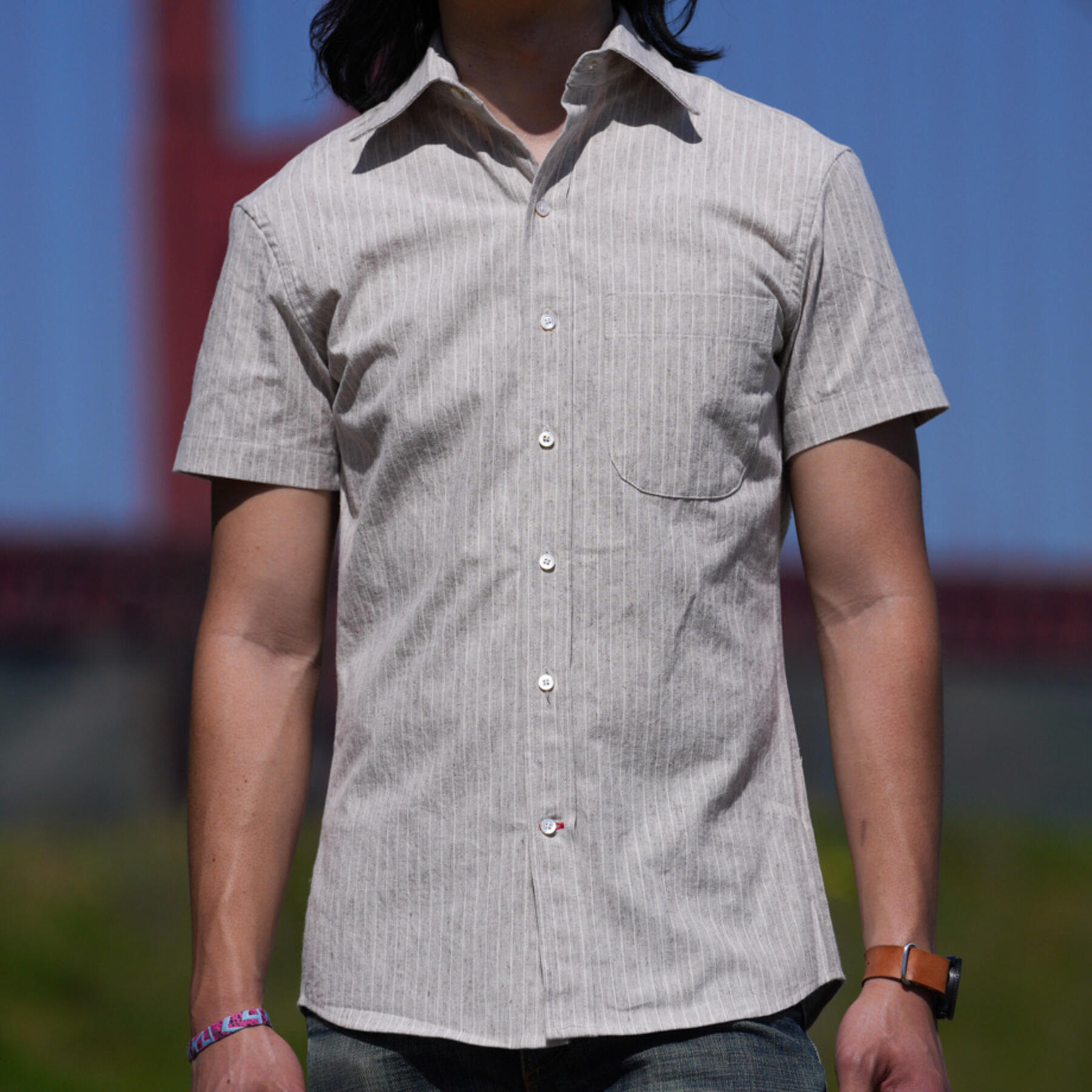 gustin #854 japan heather flax fade short sleeve shirt - grey