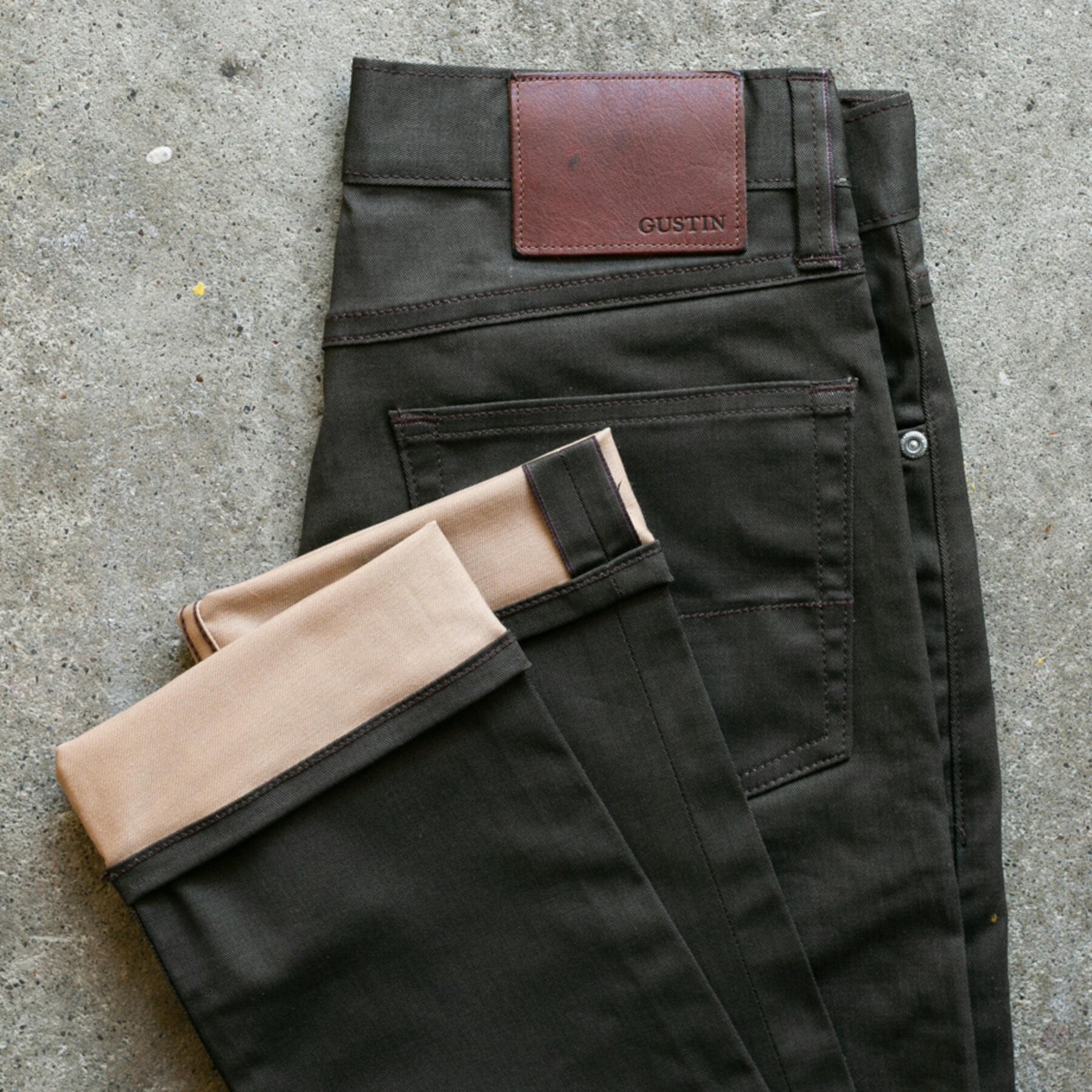gustin #516 top dye selvedge - dark olive