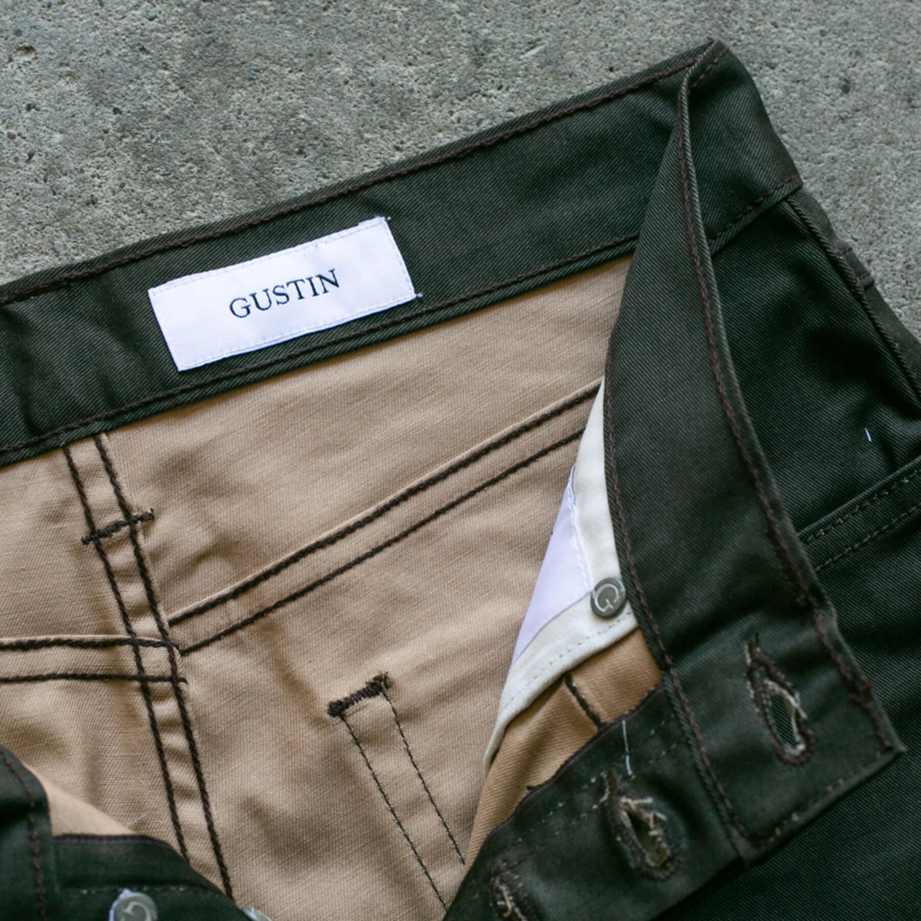 gustin #516 top dye selvedge - dark olive