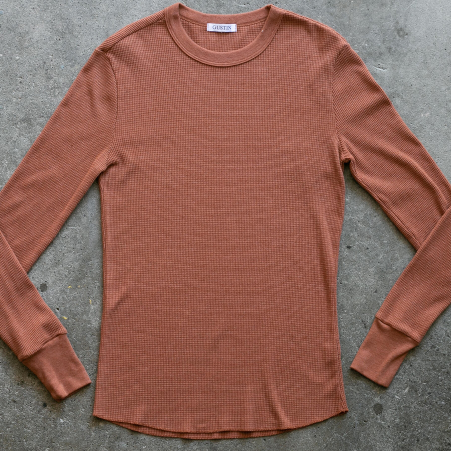 gustin fall colors waffle crewneck 3 pack (orange rust, pale yellow, grey cream)