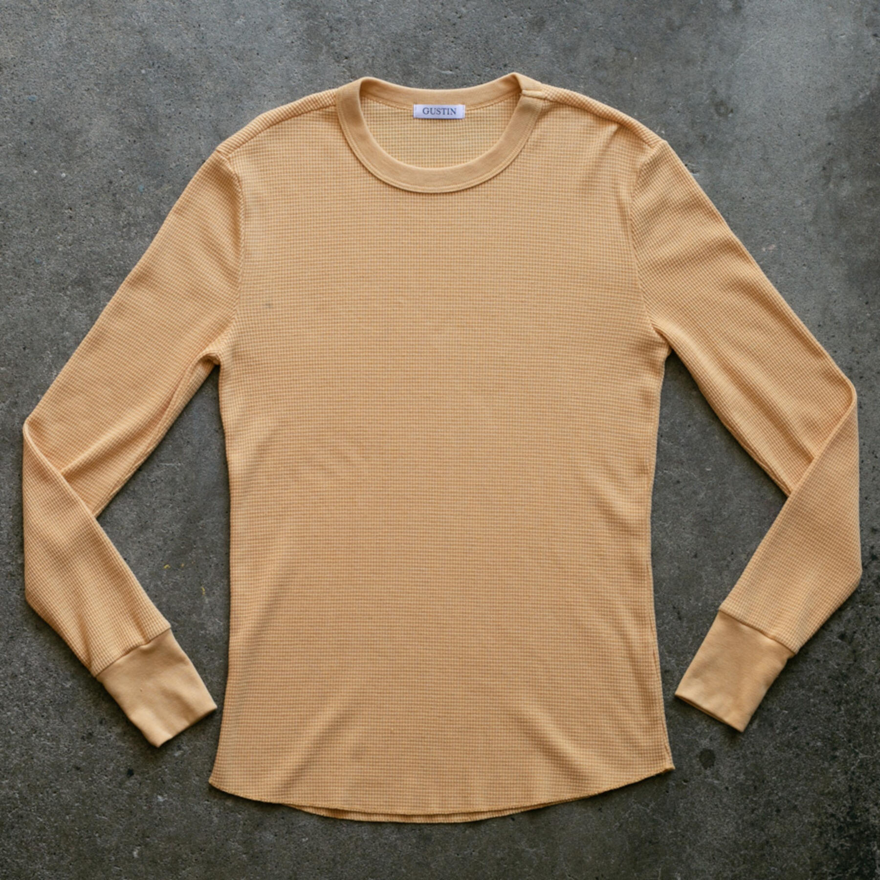 gustin fall colors waffle crewneck 3 pack (orange rust, pale yellow, grey cream)
