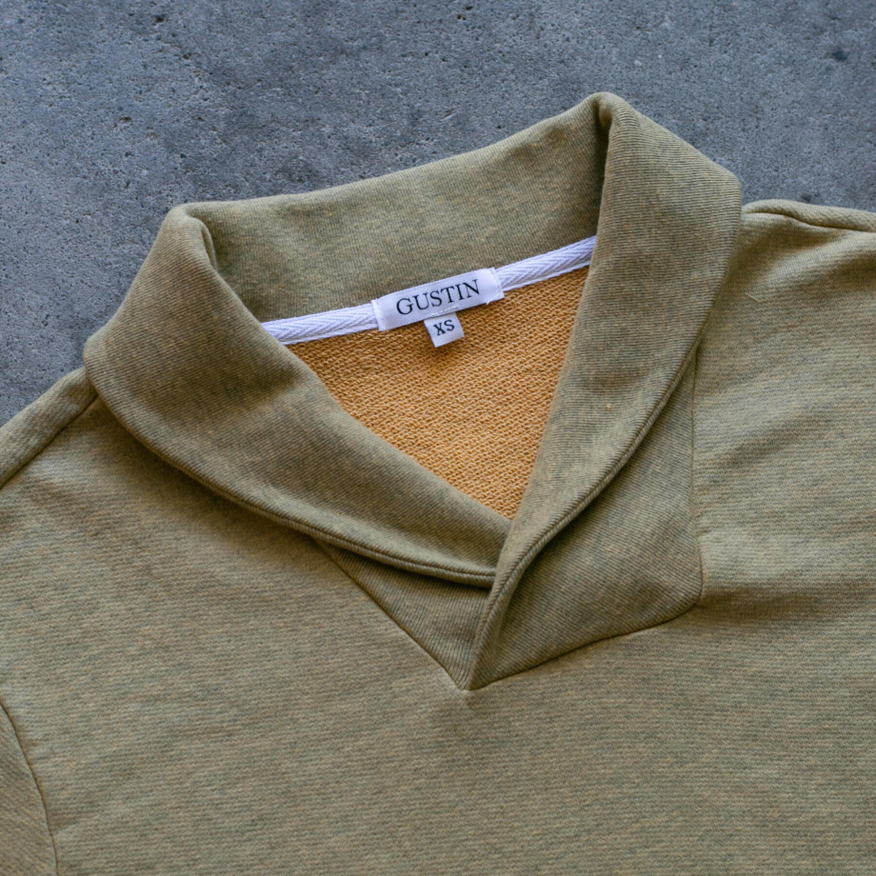 gustin shawl collar french terry - mustard