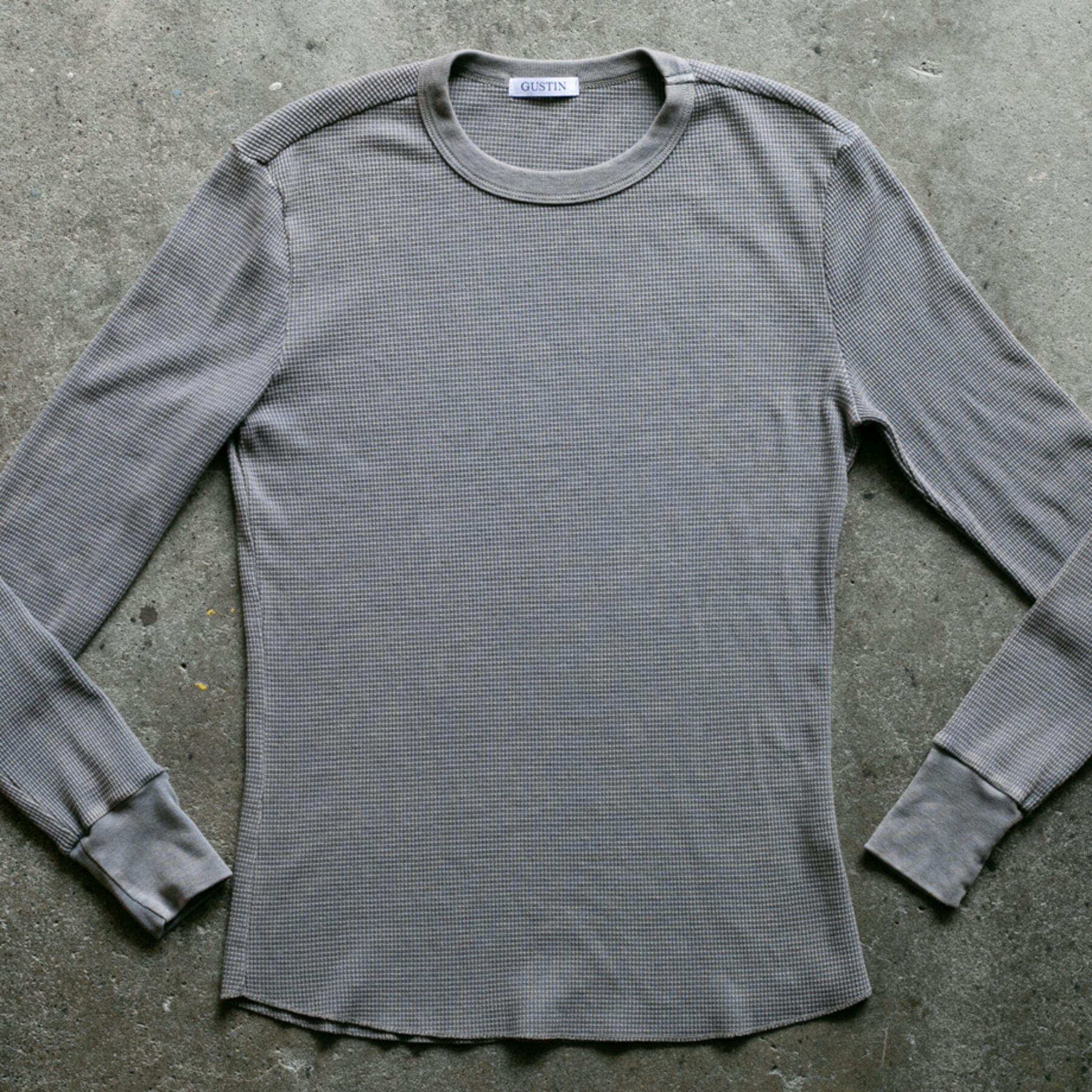 gustin vintage wash waffle crewneck - stone