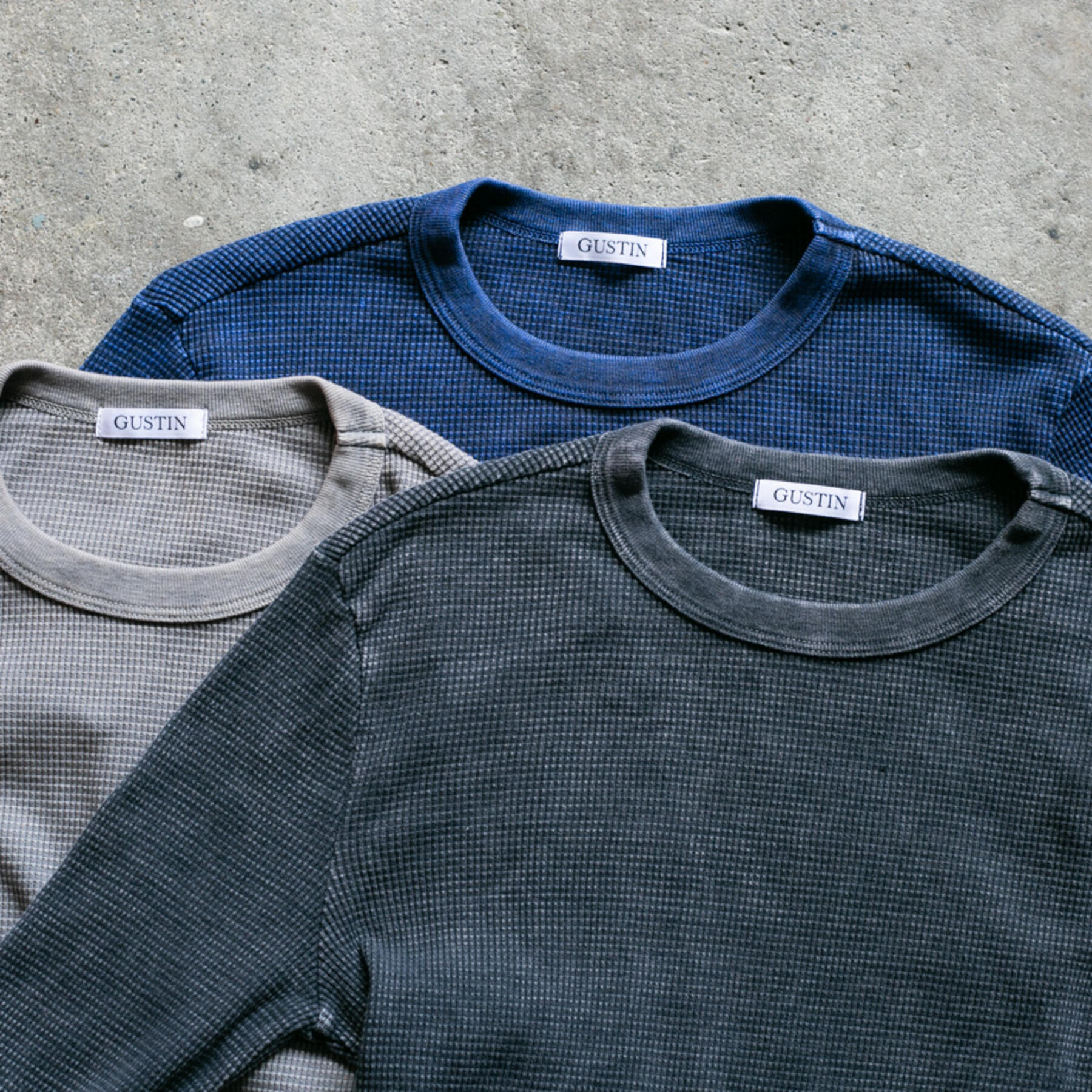gustin vintage wash waffle crewneck 3 pack