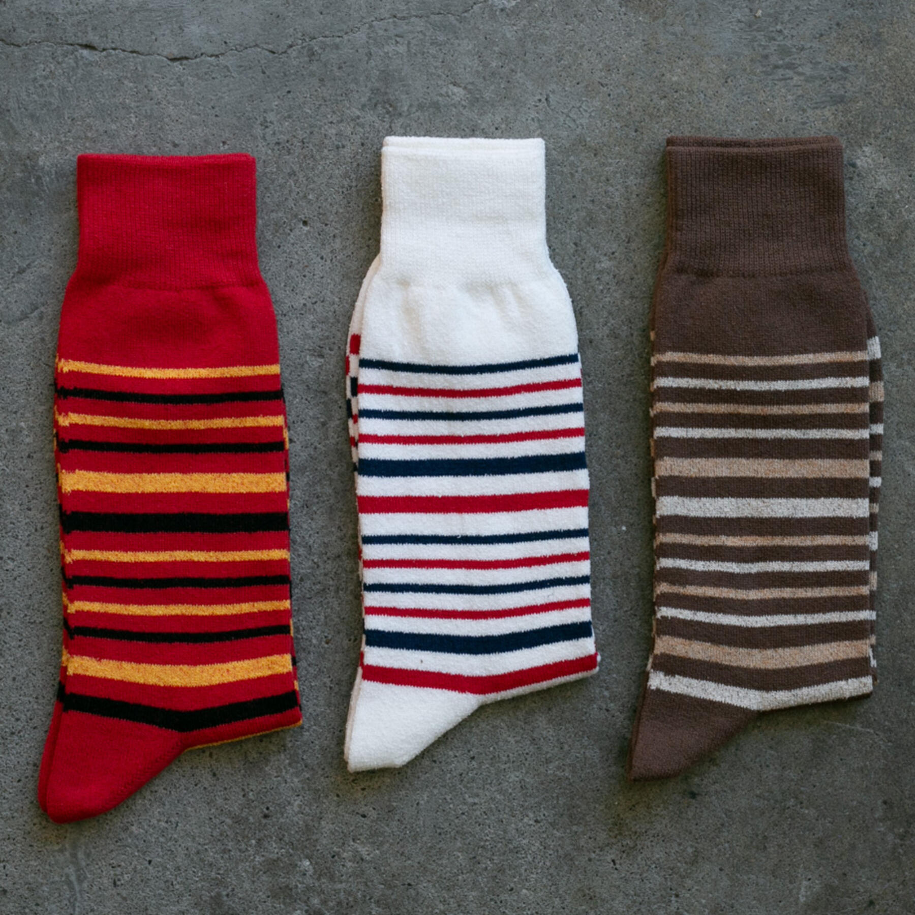 gustin japan wabi sabi stripe sock 3pk (white, red, brown)