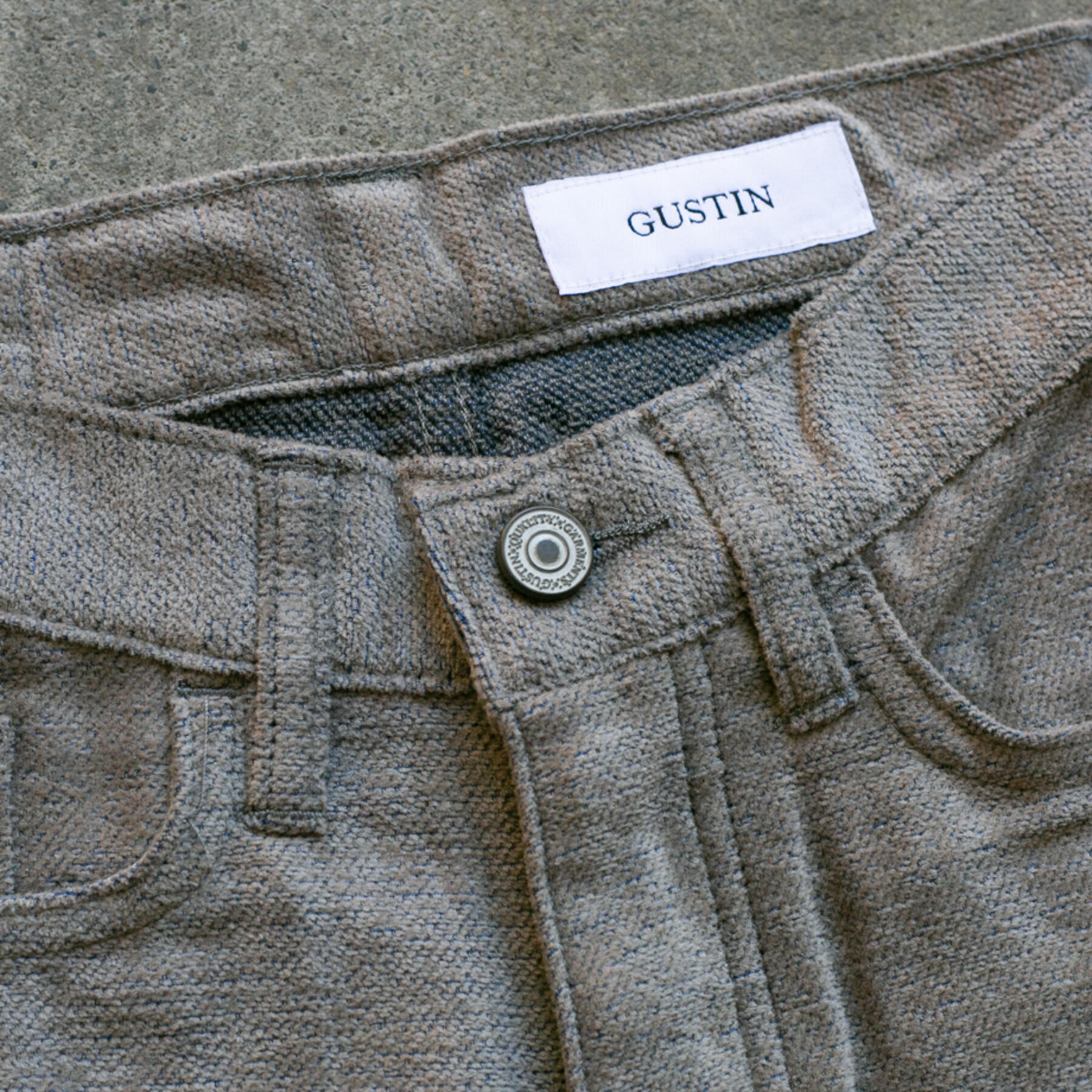 gustin #132 shaggy twill 5 pocket - taupexgrey