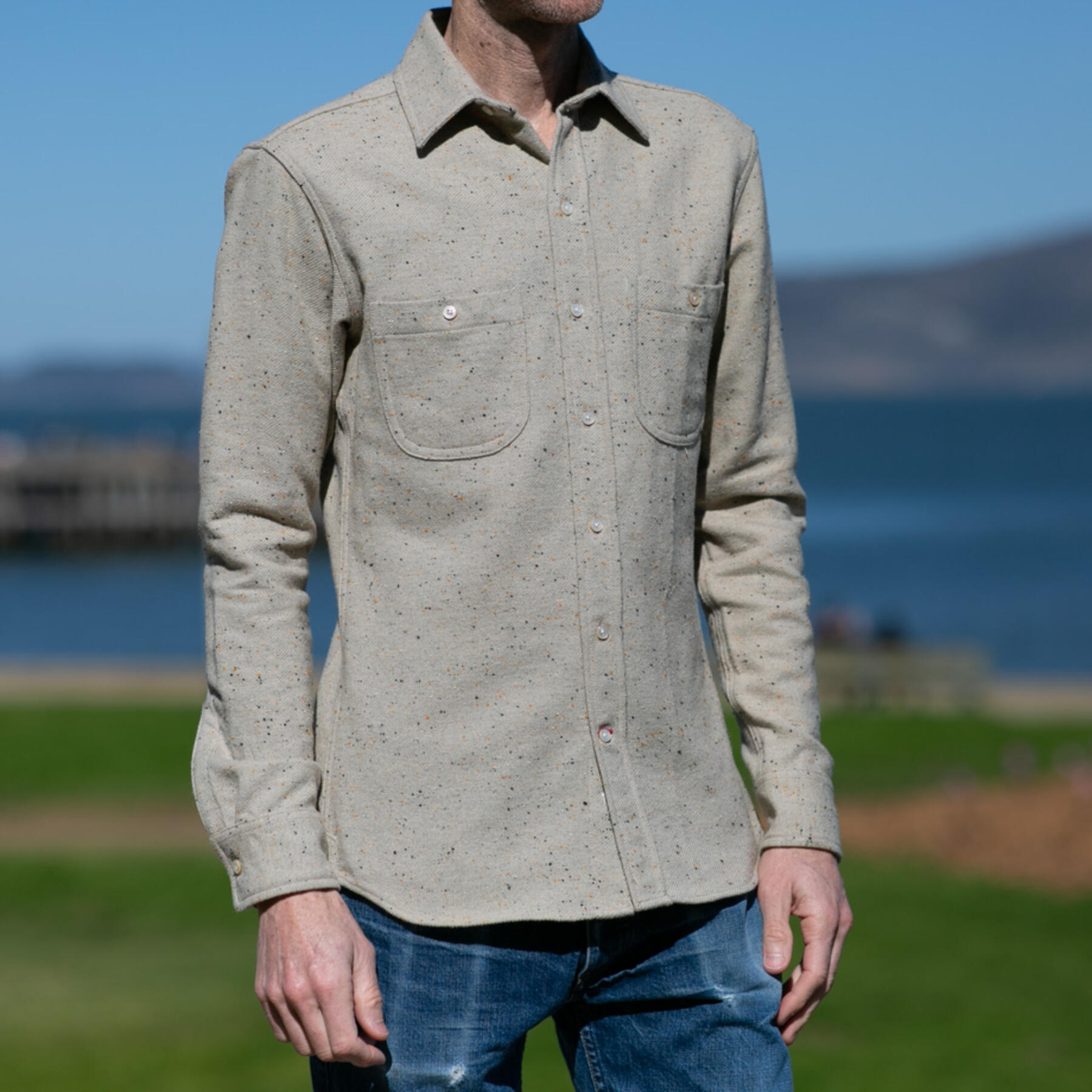 gustin #866 japan wool nep big twill - natural