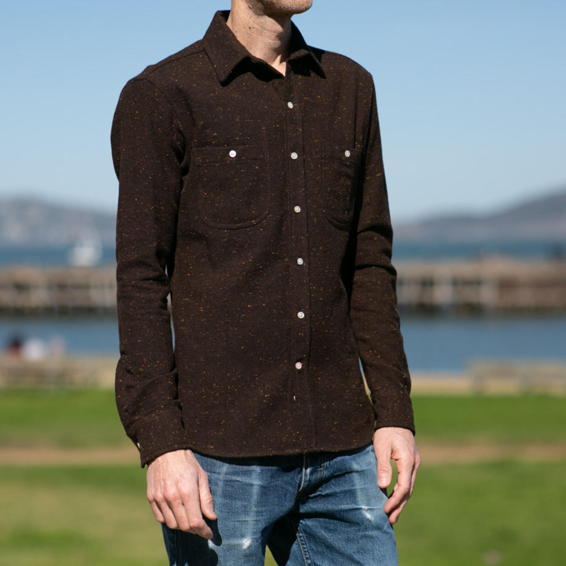 gustin #865 japan wool nep big twill - coffee