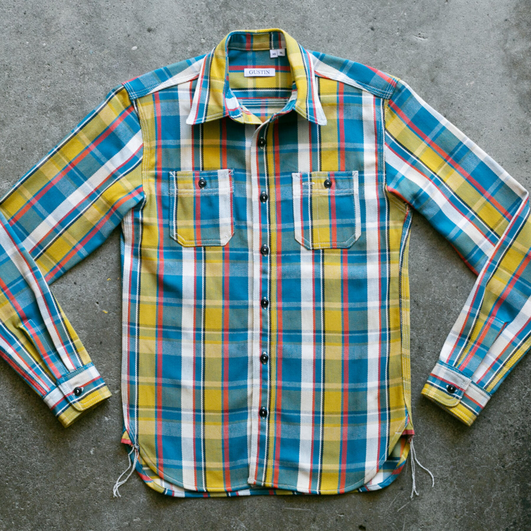 gustin #96 monster selvedge plaid workshirt - sky