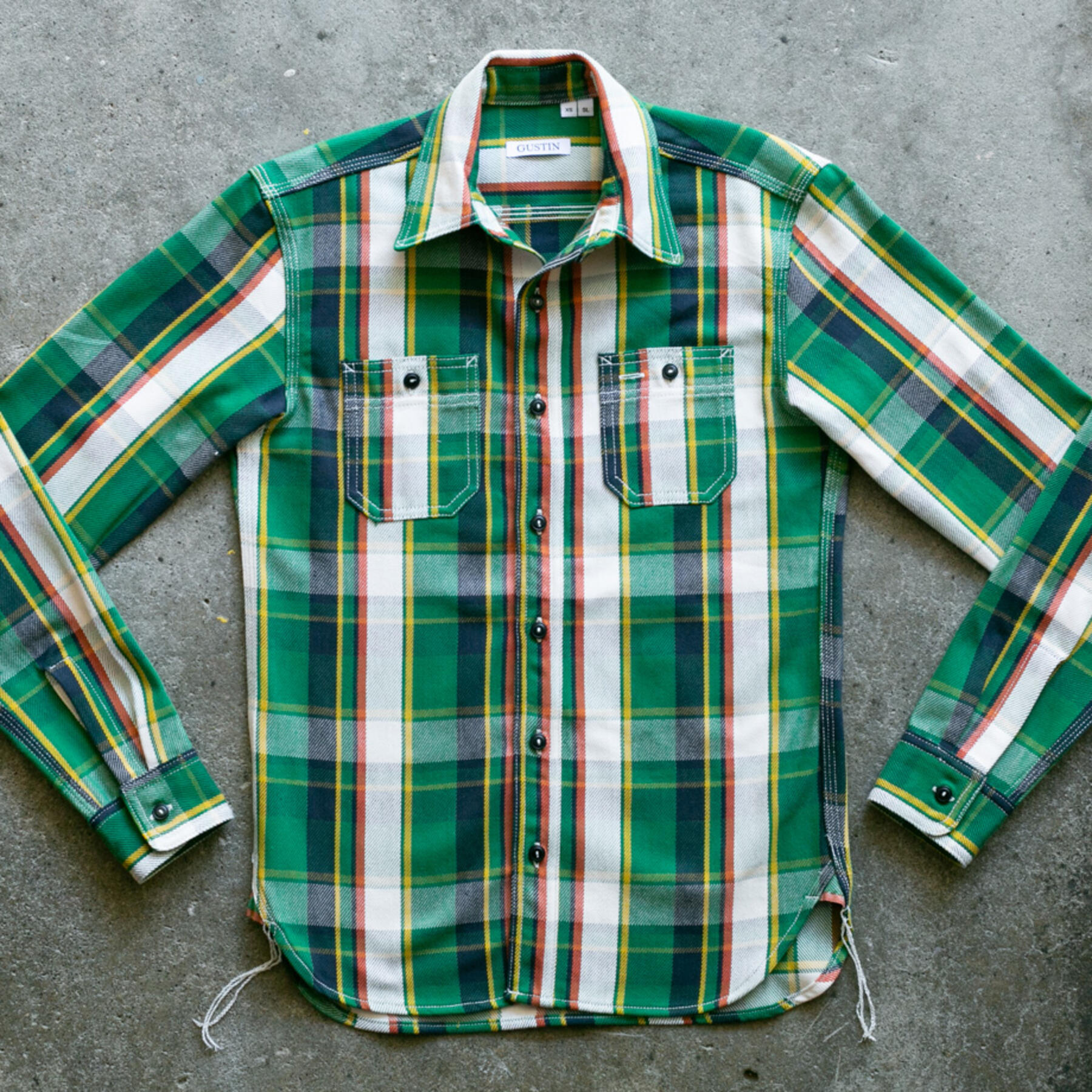 gustin #98 monster selvedge plaid workshirt - green