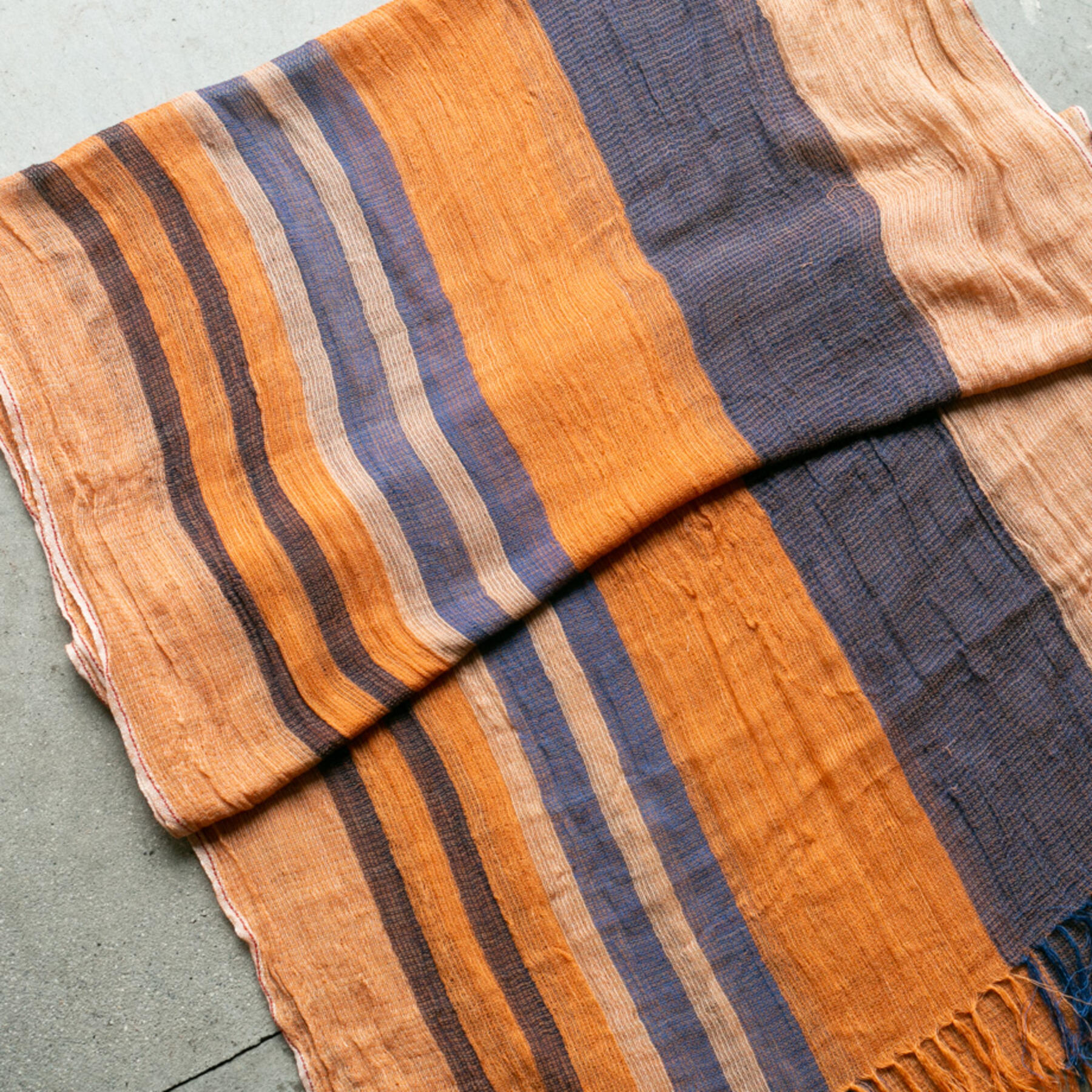 gustin japan persimmon x indigo hand dyed selvedge scarf