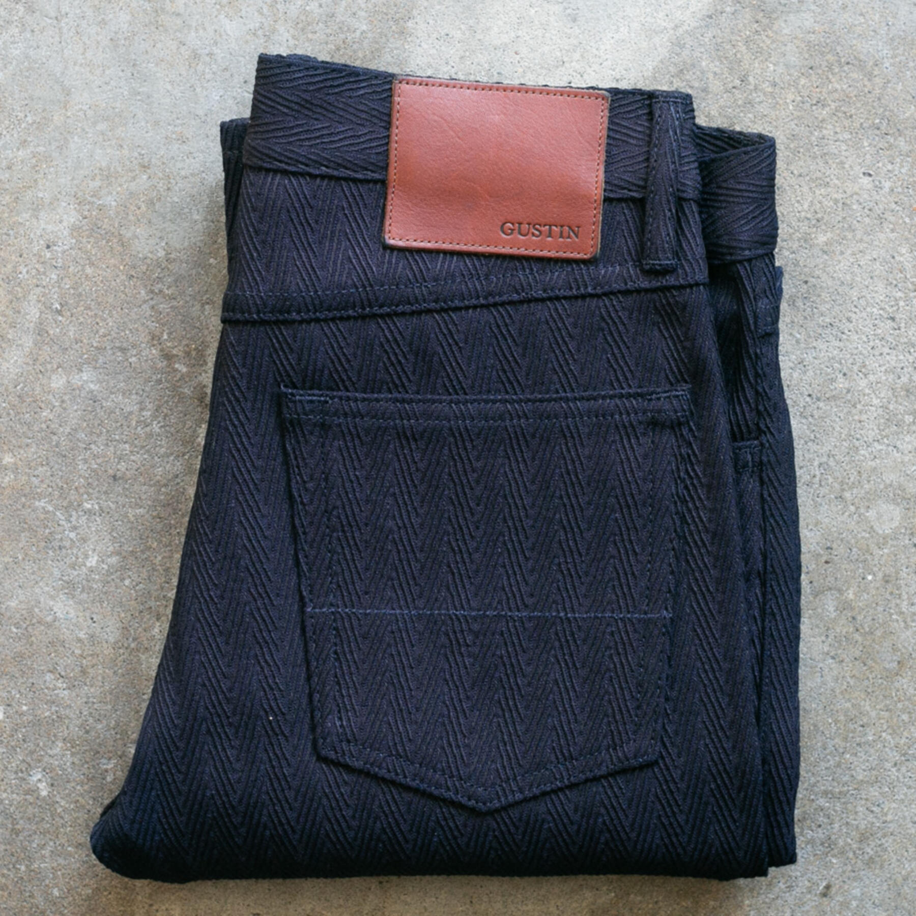 gustin #136 japan dobby herringbone 5 pocket - double indigo