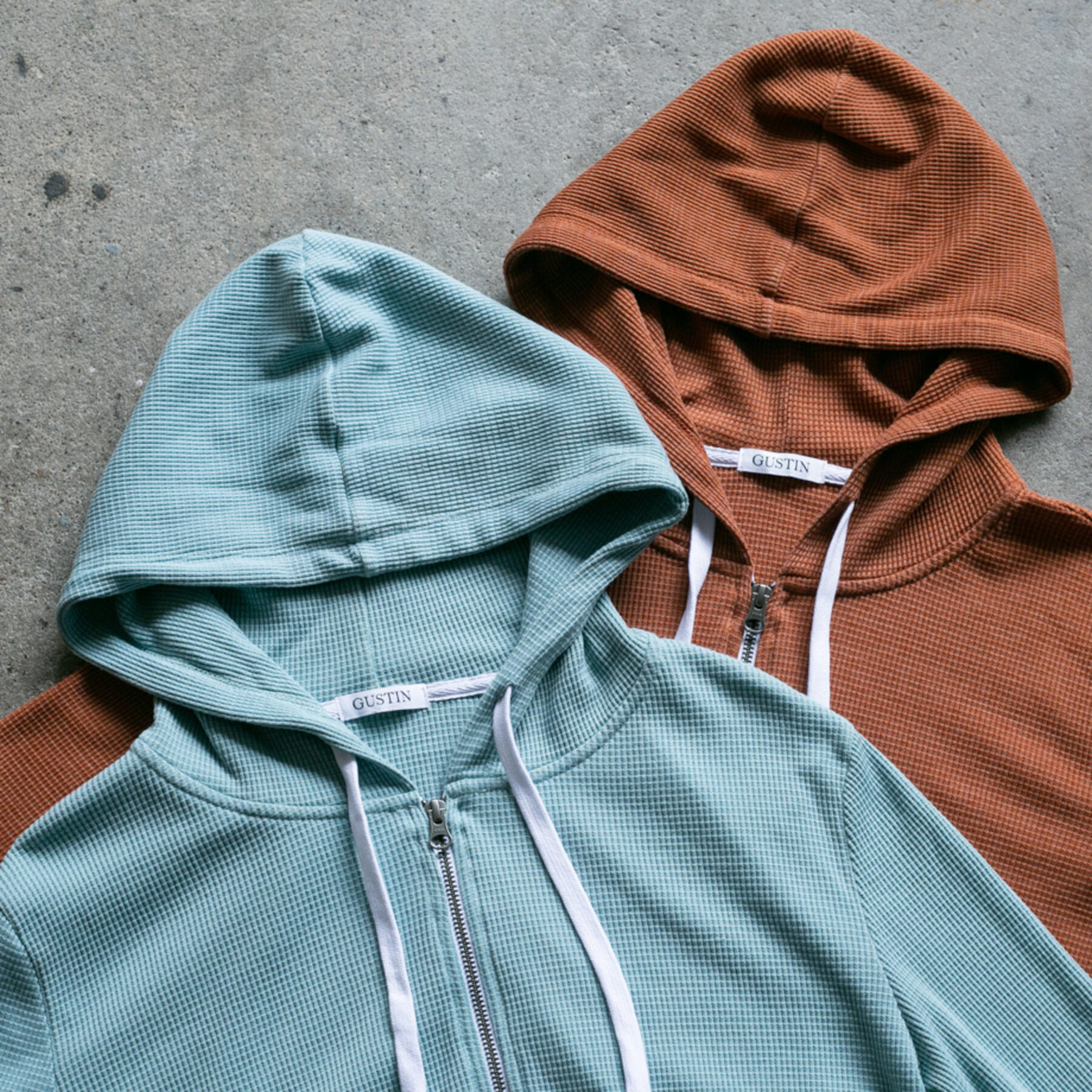 gustin waffle zip hoodie 2 pack (burnt orange, pale mist)